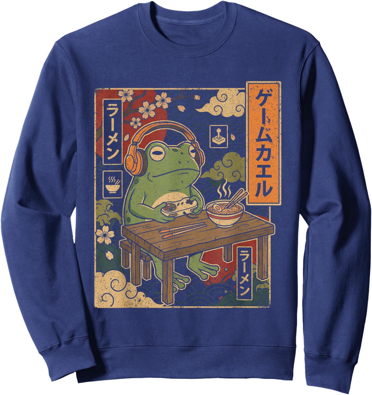 Japanese Gamer Frog Art Men Women Boys Ramen Gaming Sweatshirt - Sweatshirt | Navy