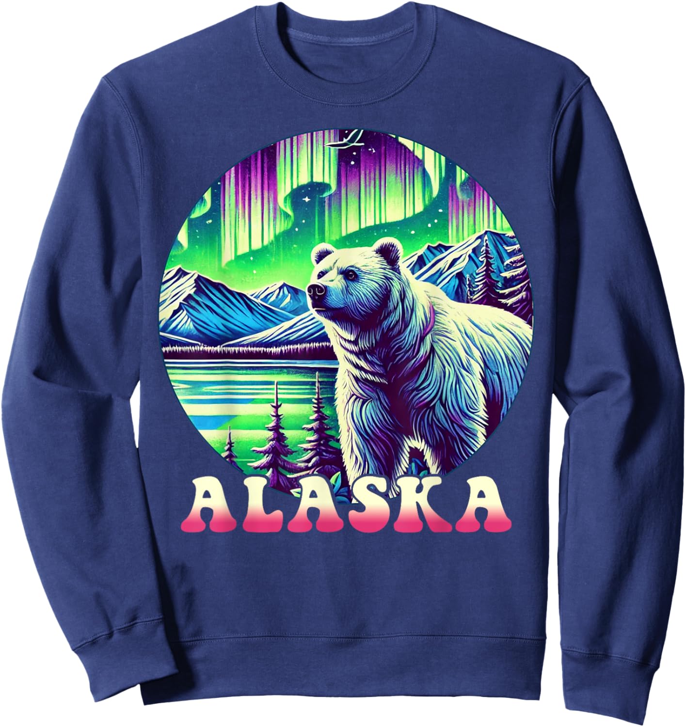 Alaska Northern Lights Aurora Viewing Alaska Vacation Bear Sweatshirt - Sweatshirt | Navy