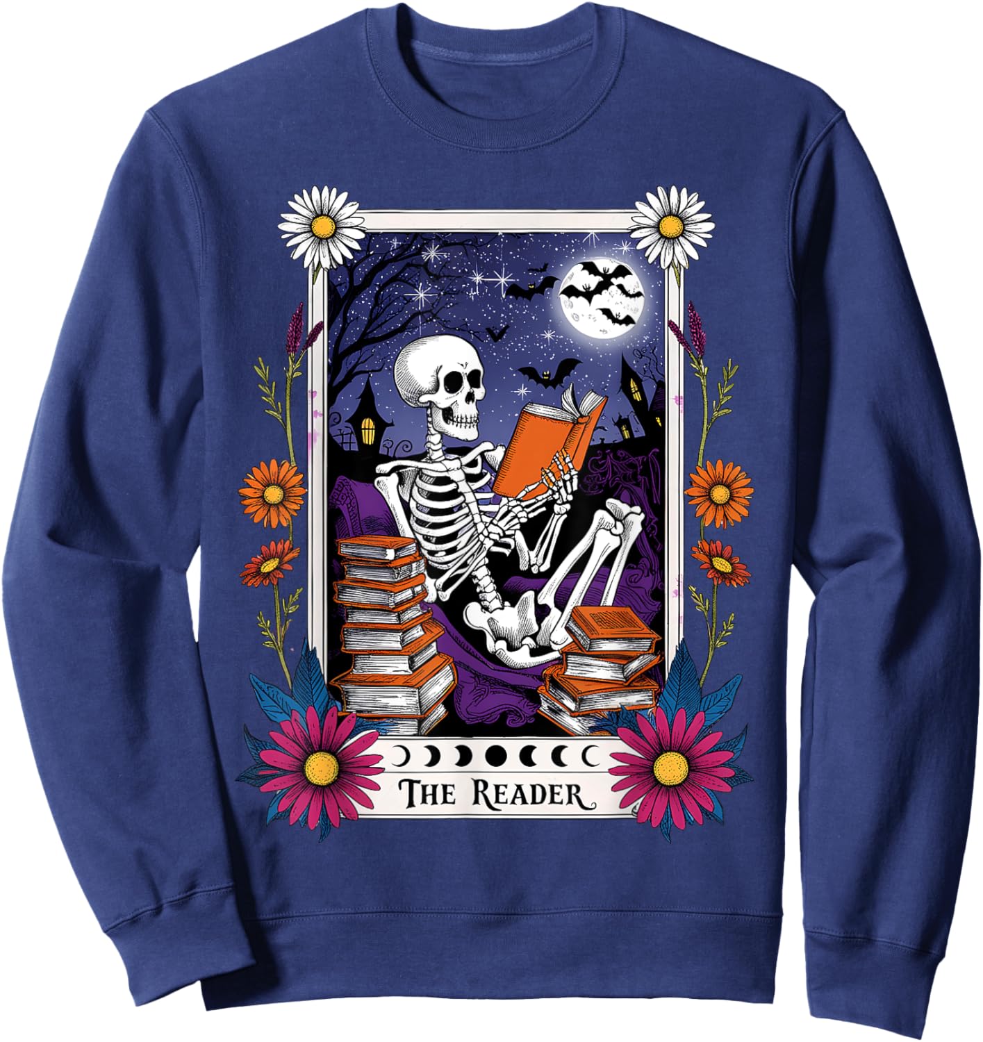 Book Lover Tarot Card The Reader Mystic Funny Skeleton Sweatshirt - Sweatshirt | Navy