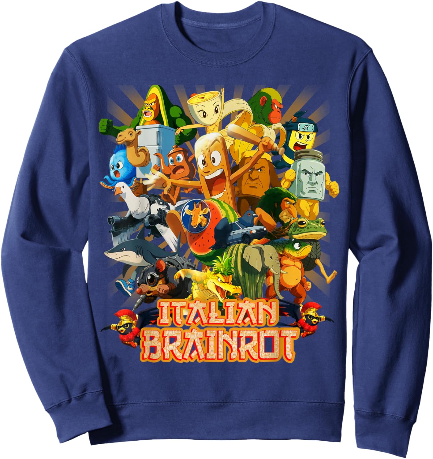 All Brainrot Italian Anime Cute Friends for Teens Kids Youth Sweatshirt - Sweatshirt | Navy
