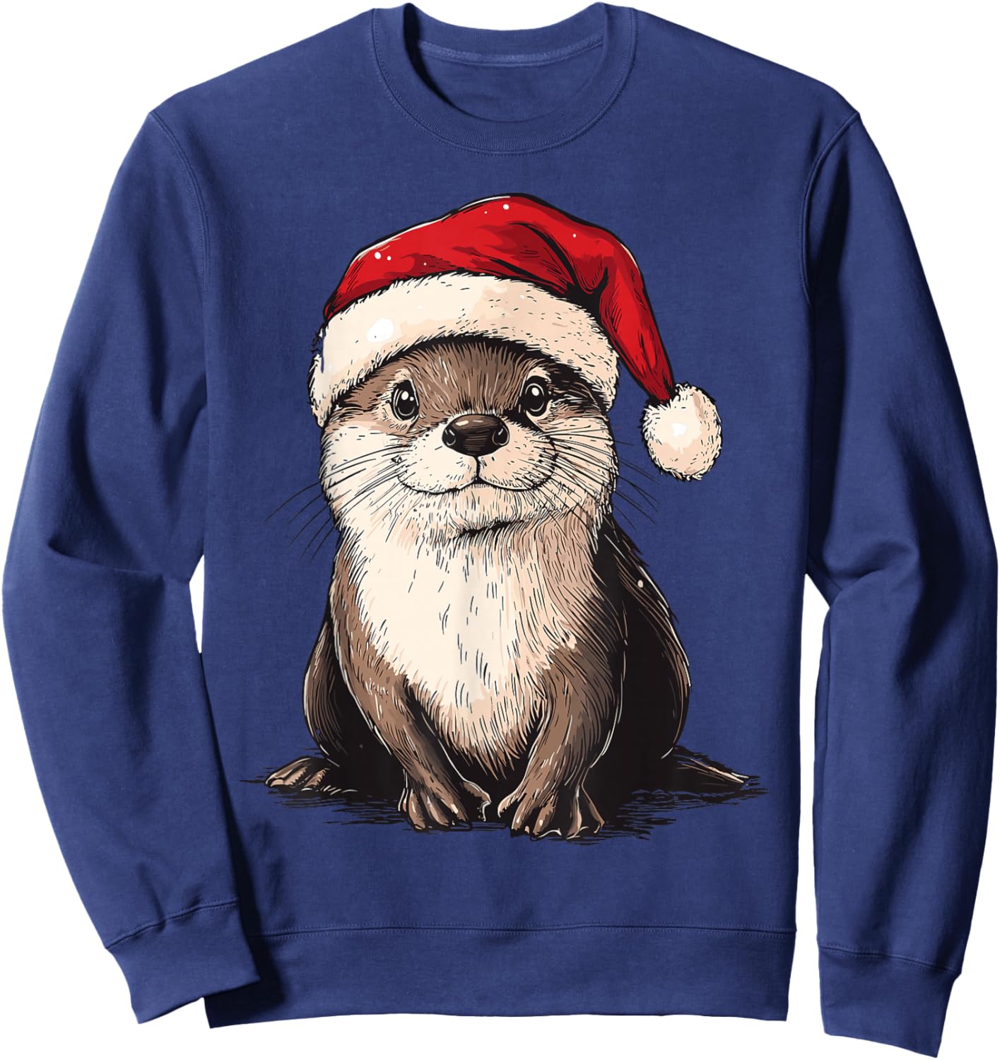 Funny Otter Santa Hat Xmas Otter Lovers Christmas Pajama Sweatshirt - Sweatshirt | Navy