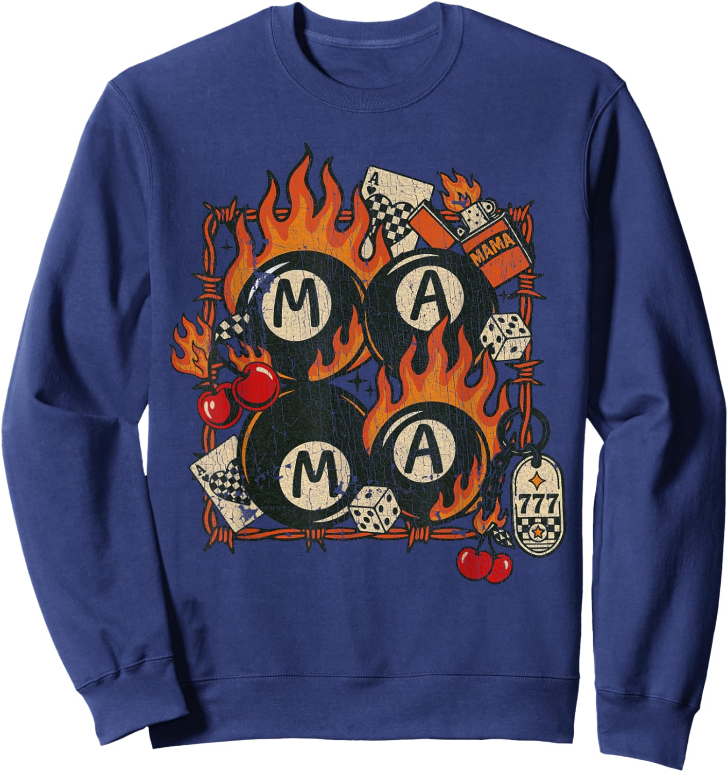 Edgy Mama 8 Ball Flames Cherries Vintage Rockabilly Sweatshirt - Sweatshirt | Navy