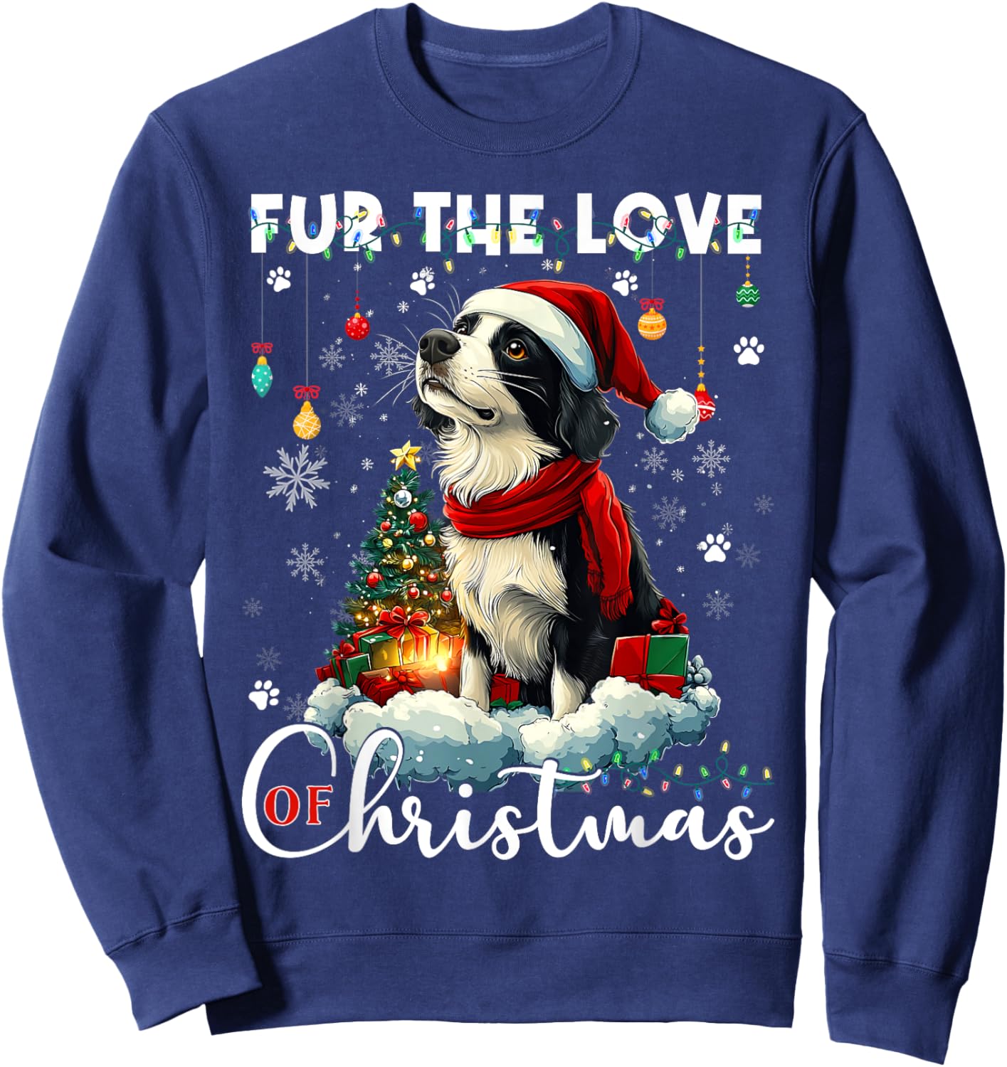 Border Collie Christmas Tree Decorations Dog Lover Xmas Men Women Kids Sweatshirt - Sweatshirt | Navy