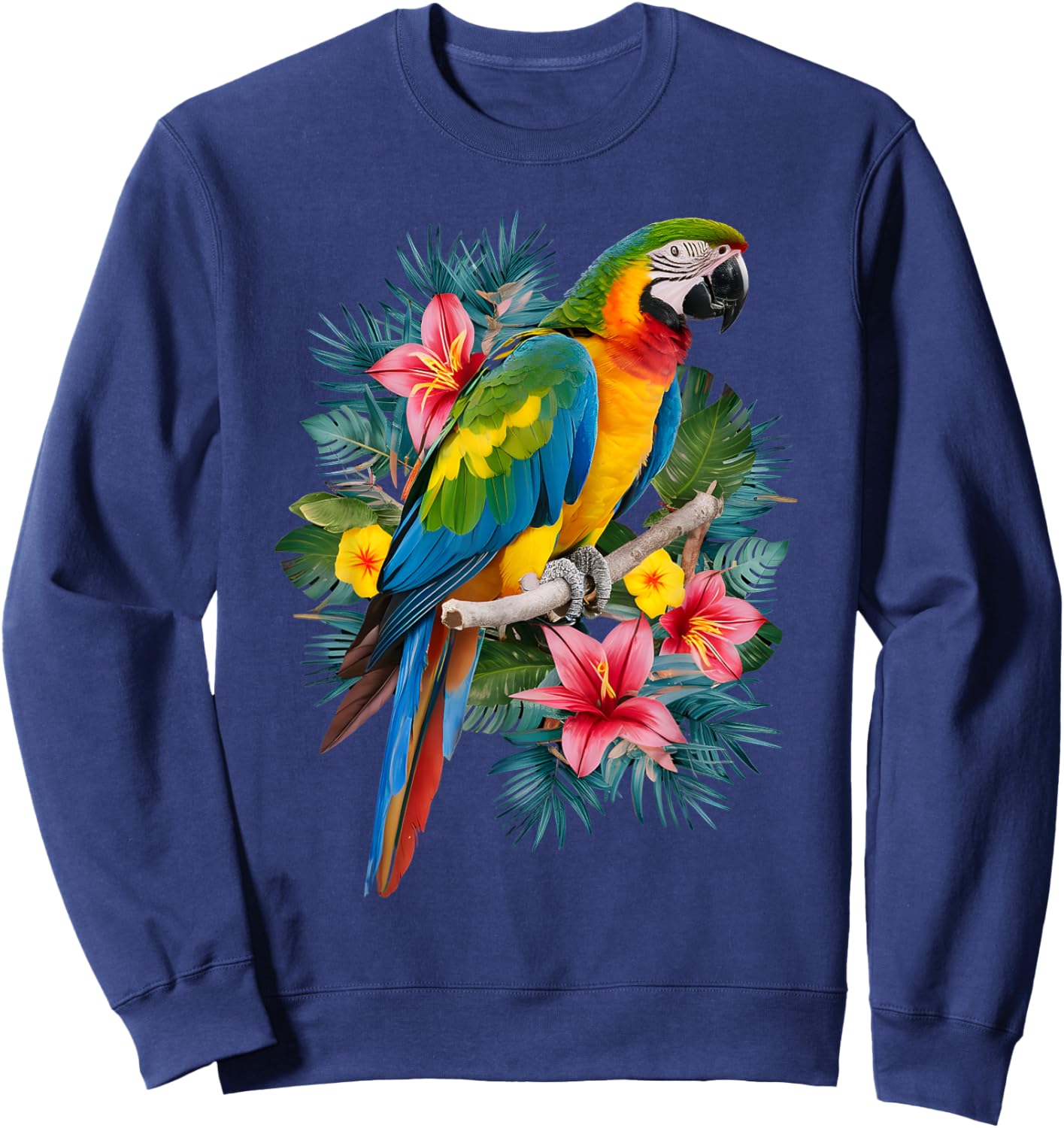 Parrot In Tropical Summer Flower Women Cockatiel Bird Sweatshirt - Sweatshirt | Navy