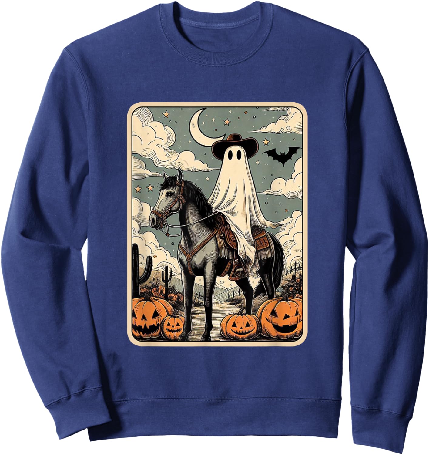 Cowboy Ghost Riding Horse Funny Tarot Card Halloween Season Sweatshirt - Sweatshirt | Navy