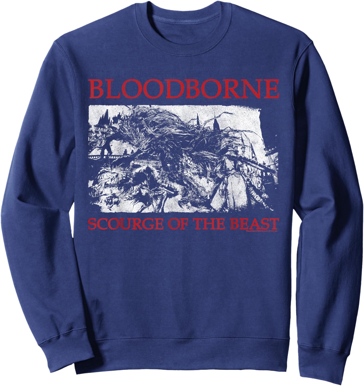 Bloodbourne Scorage of The Beast Scene Red Text Video Game Sweatshirt - Sweatshirt | Navy
