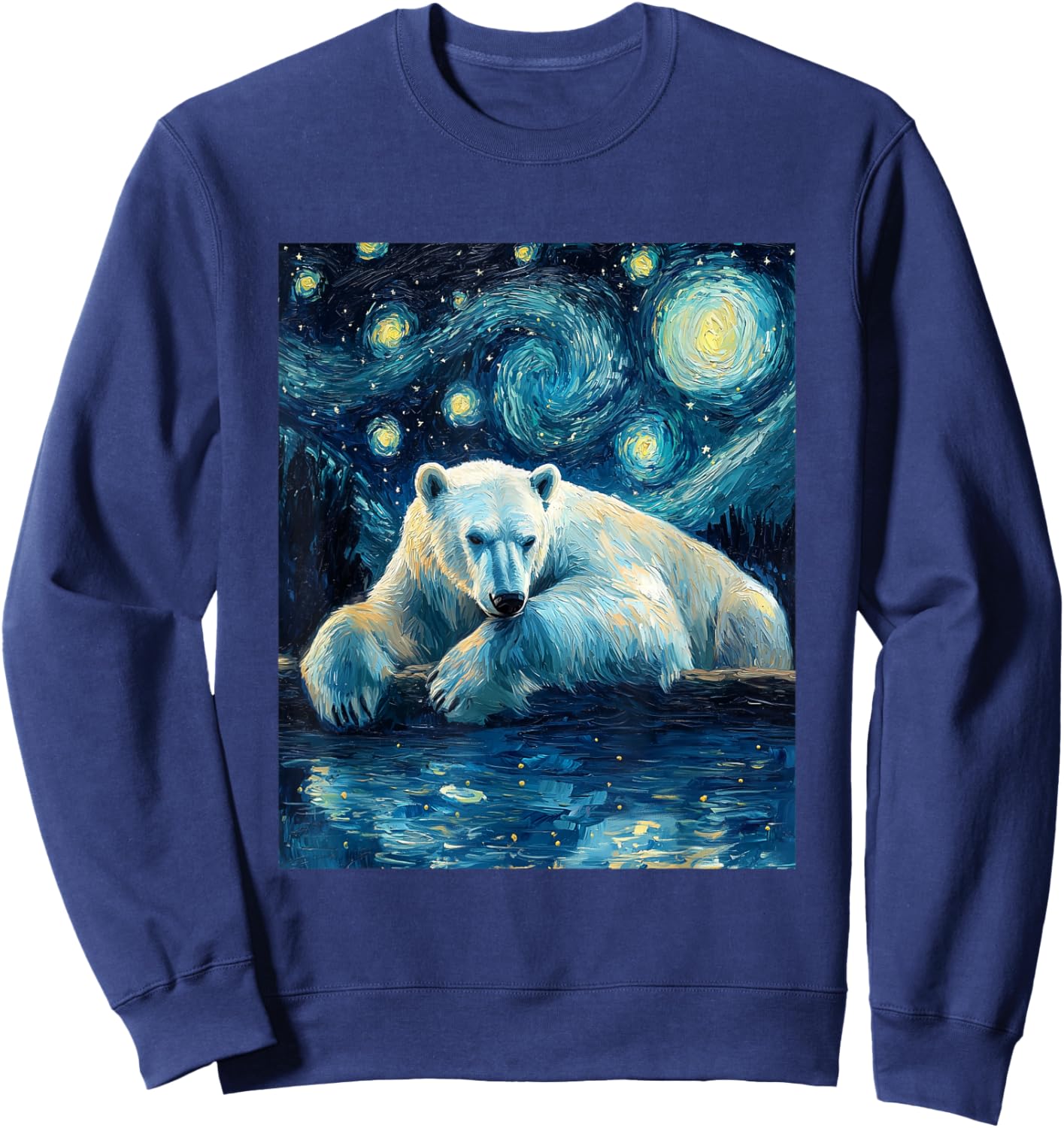 Cute Polar Bear - Van Gogh Style - Starry Night Sweatshirt - Sweatshirt | Navy