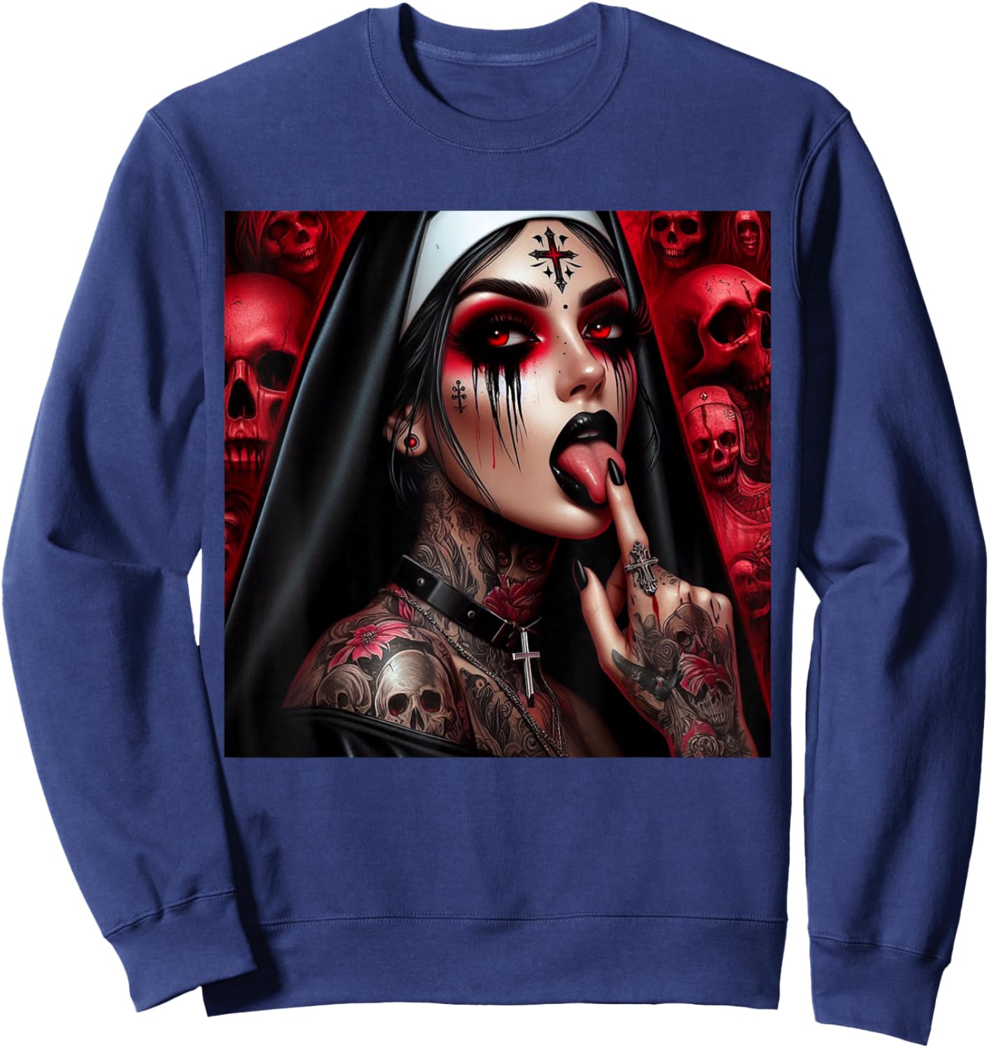 Gothic Aesthetic Occult Unholy Grunge Emo Punk Nun Sweatshirt - Sweatshirt | Navy