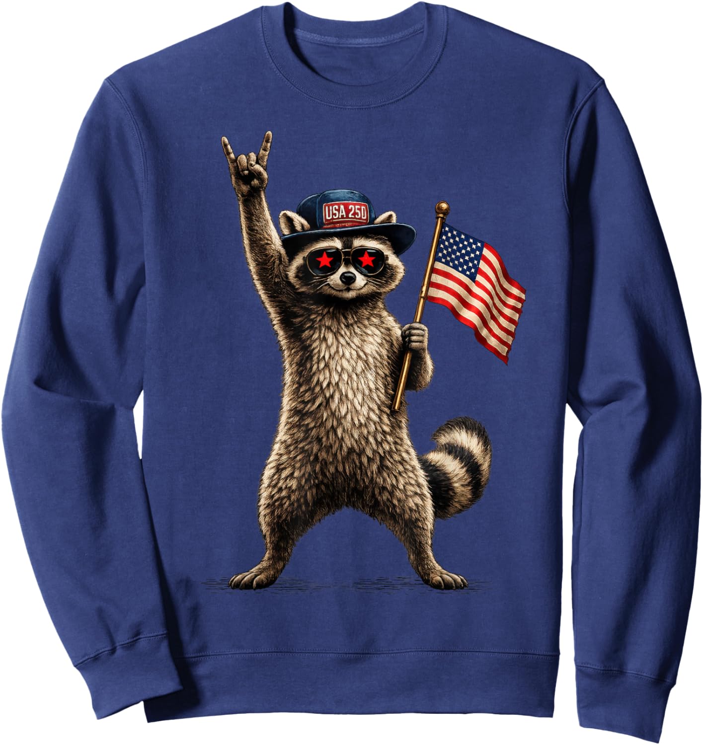 USA Flag 250 Years Raccoon Funny 4th of July Men Women Kids Sweatshirt - Sweatshirt | Navy