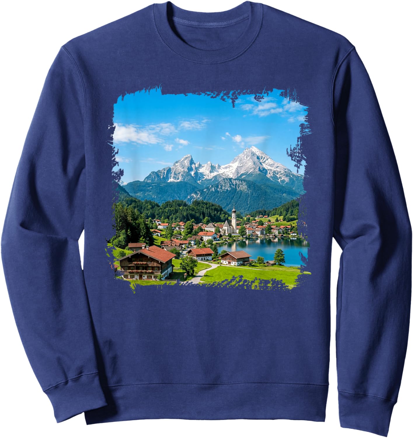 Alpes bavaroises Montagne Village Lac Paysage pittoresque Sweatshirt - Sweatshirt | Navy