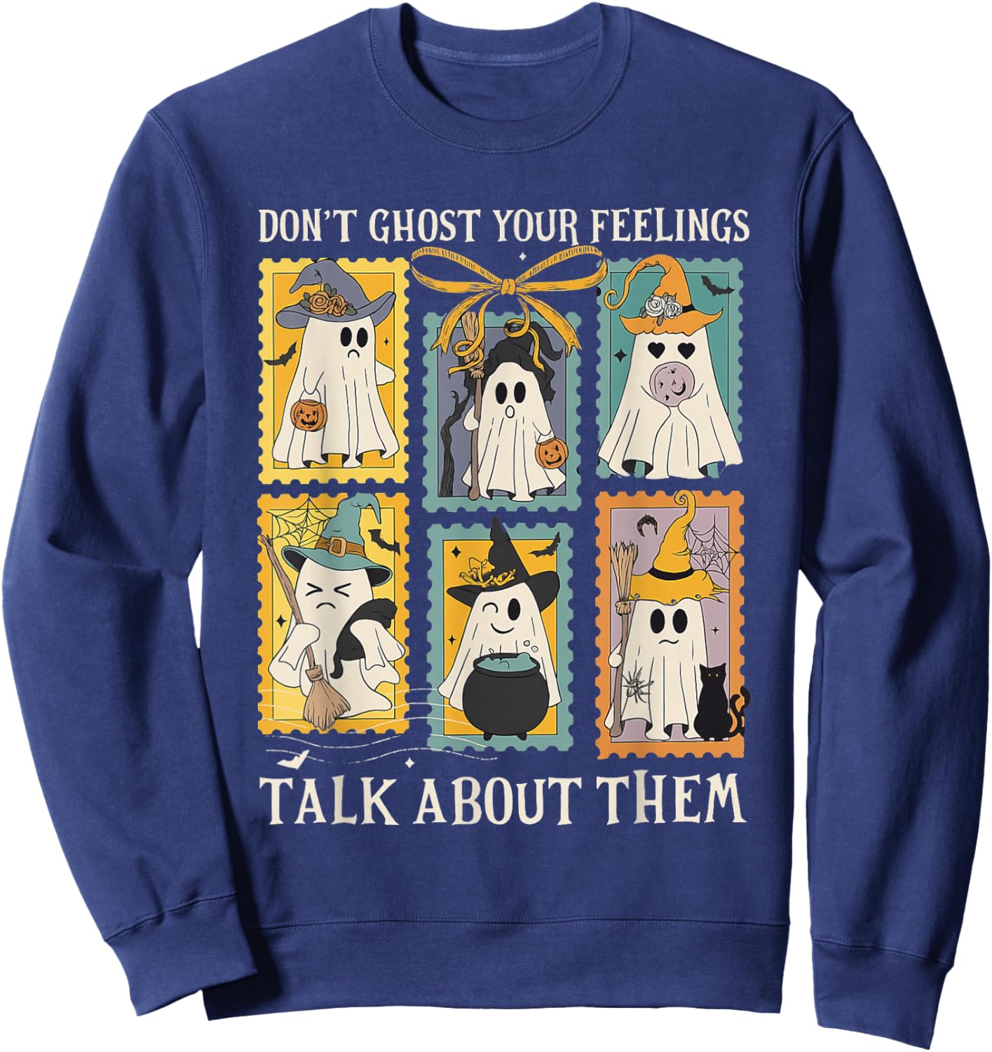 Retro Halloween Mental Health Don't Ghost Your Feelings Sweatshirt - Sweatshirt | Navy