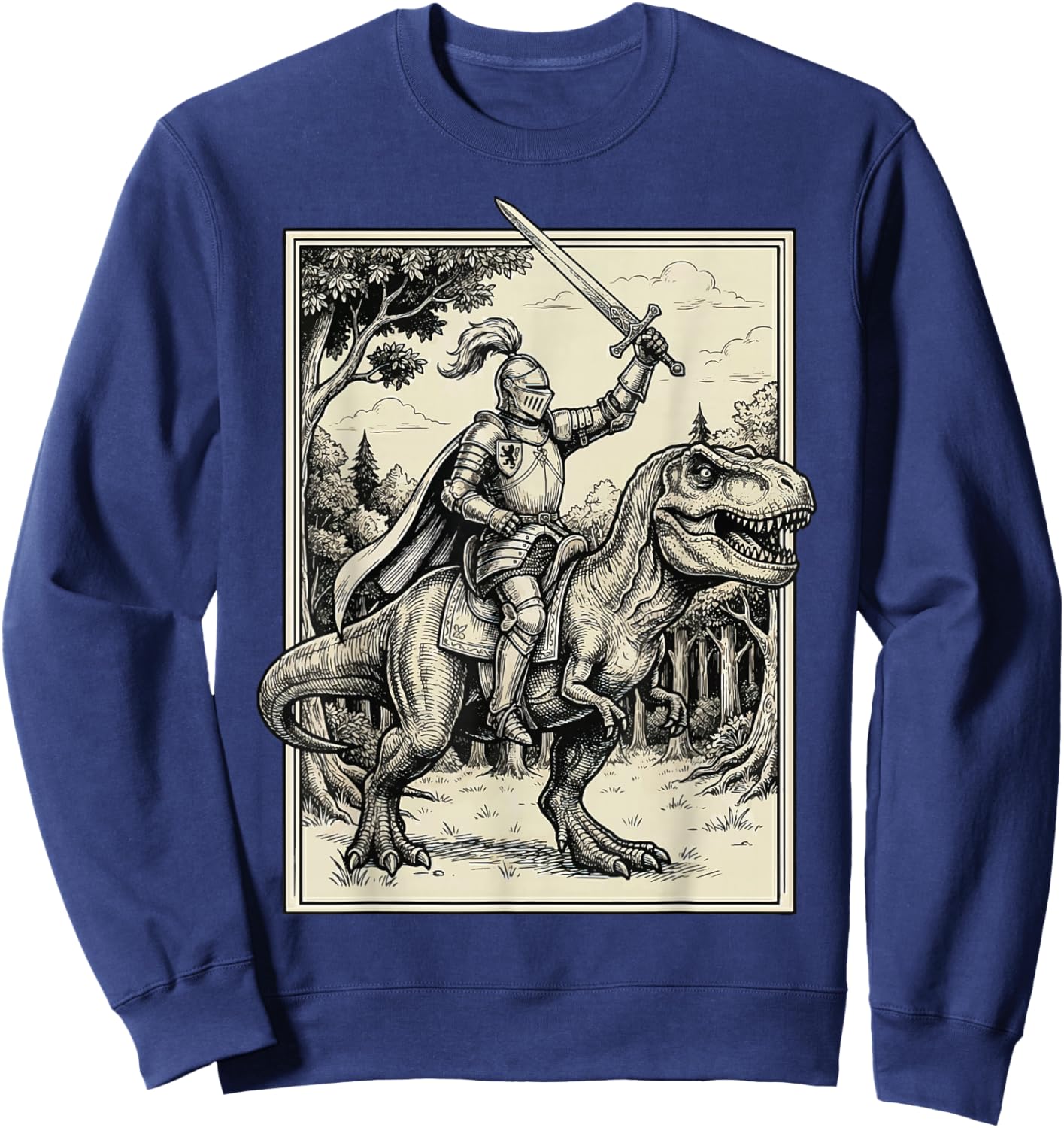 Knight Riding Dinosaur T-Rex Renaissance Sweatshirt - Sweatshirt | Navy