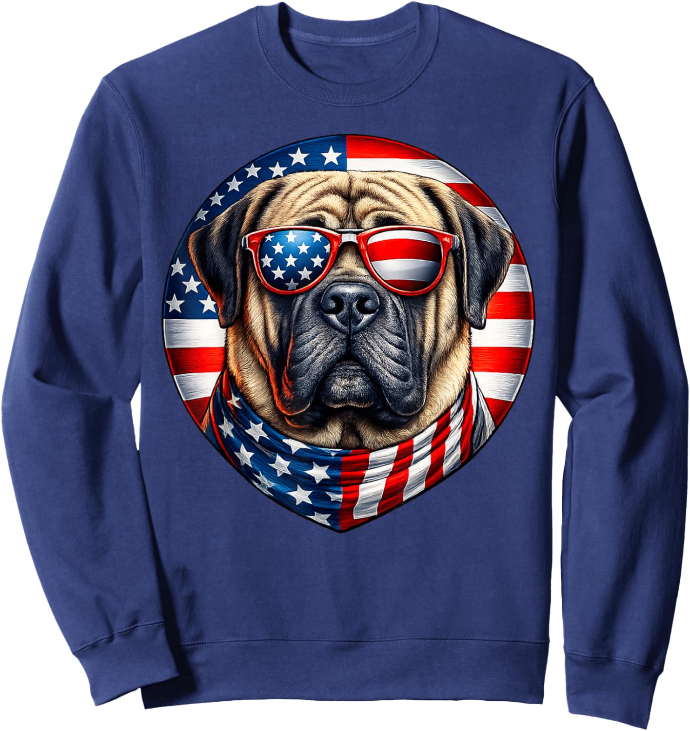 American Flag English Mastiff Dog Sunglasses 4th of July Sweatshirt - Sweatshirt | Navy