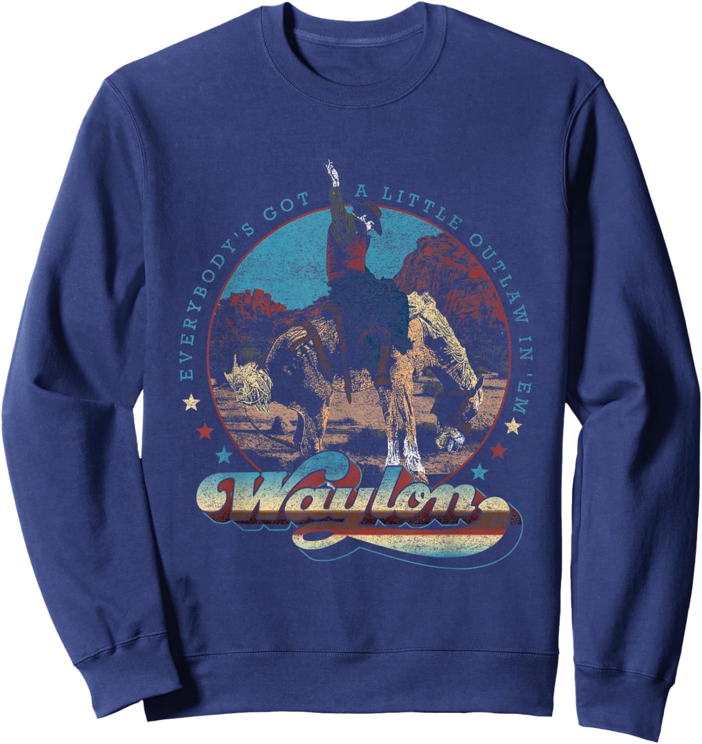 Waylon Jennings - Official Merchandise - Black Cowboy - -Adults - Short Sleeve - - Small Sweatshirt - Sweatshirt | Navy