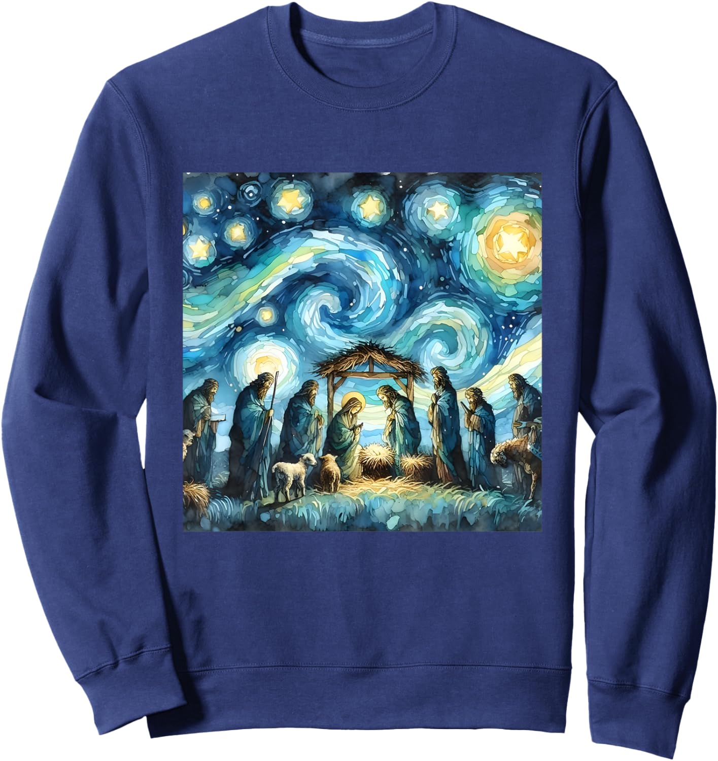 Nativity Scene Starry Night Christmas Starry Night Van Gogh Sweatshirt - Sweatshirt | Navy