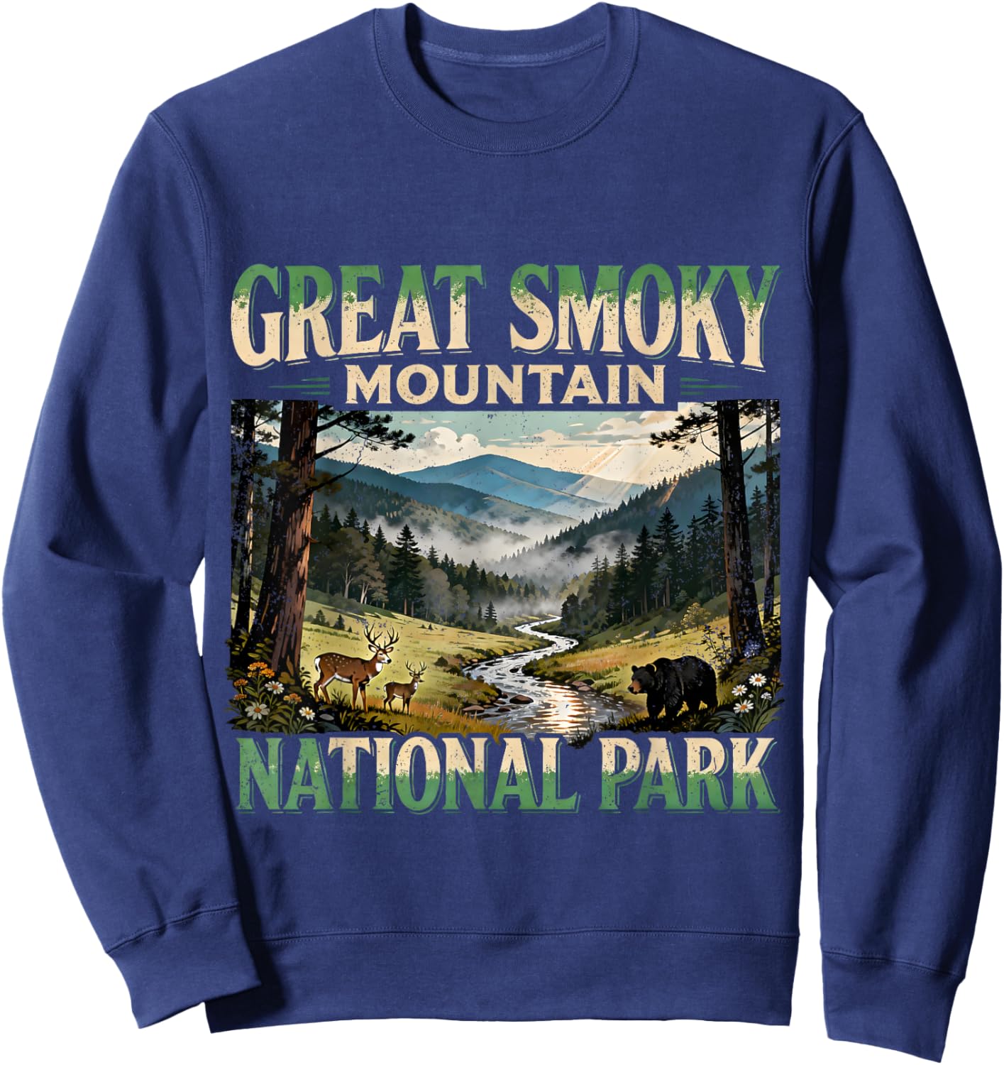 Great Smoky Mountains Bear Deer Wildlife Sweatshirt - Sweatshirt | Navy