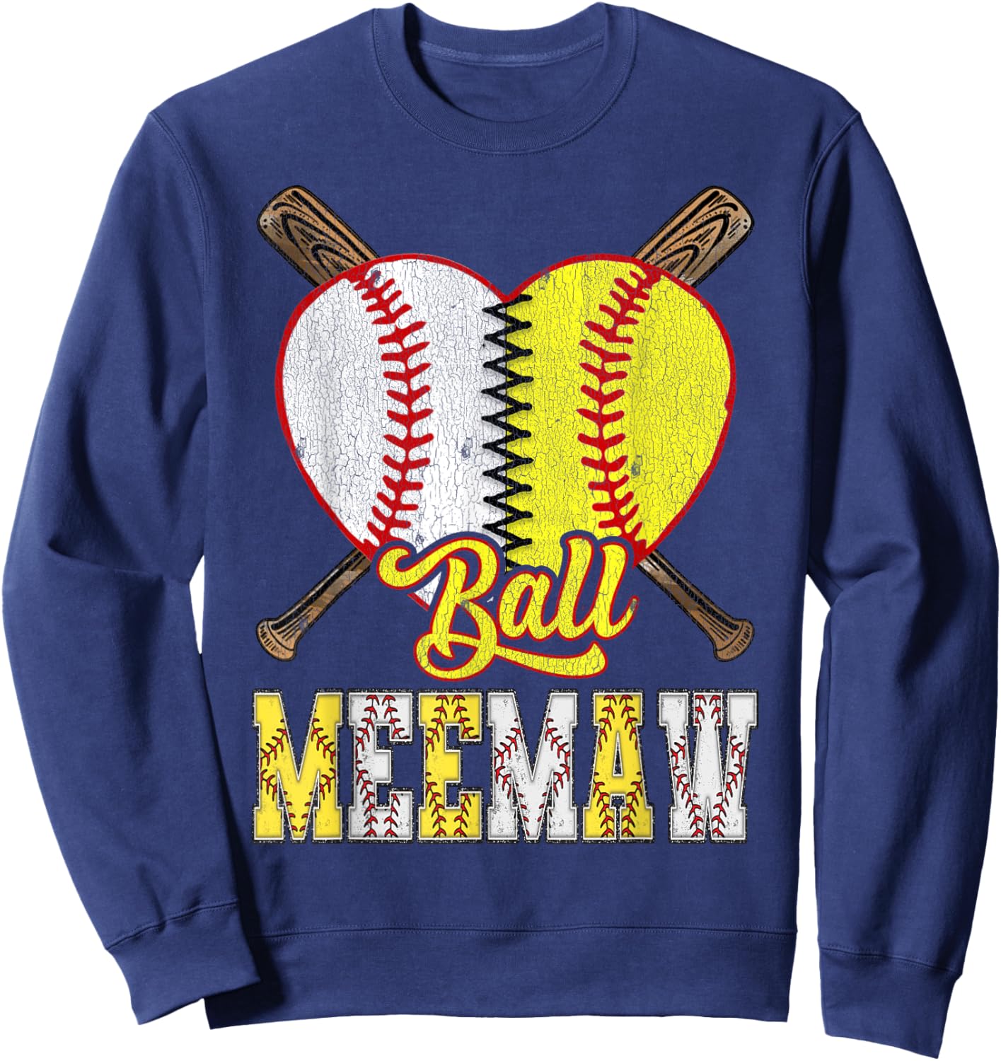 Meemaw Of Both Ball Meemaw Half Baseball Softball Sweatshirt - Sweatshirt | Navy