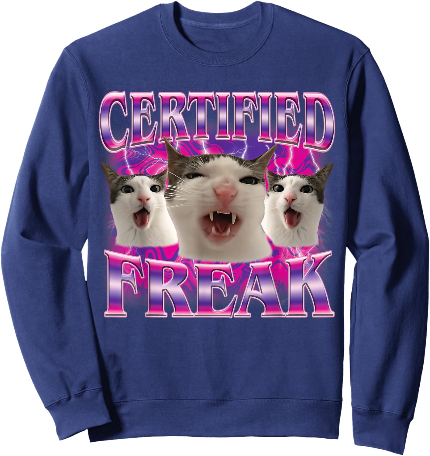 Certified Freak Eat Cement Cursed Cat Funny Cat Meme Sweatshirt - Sweatshirt | Navy