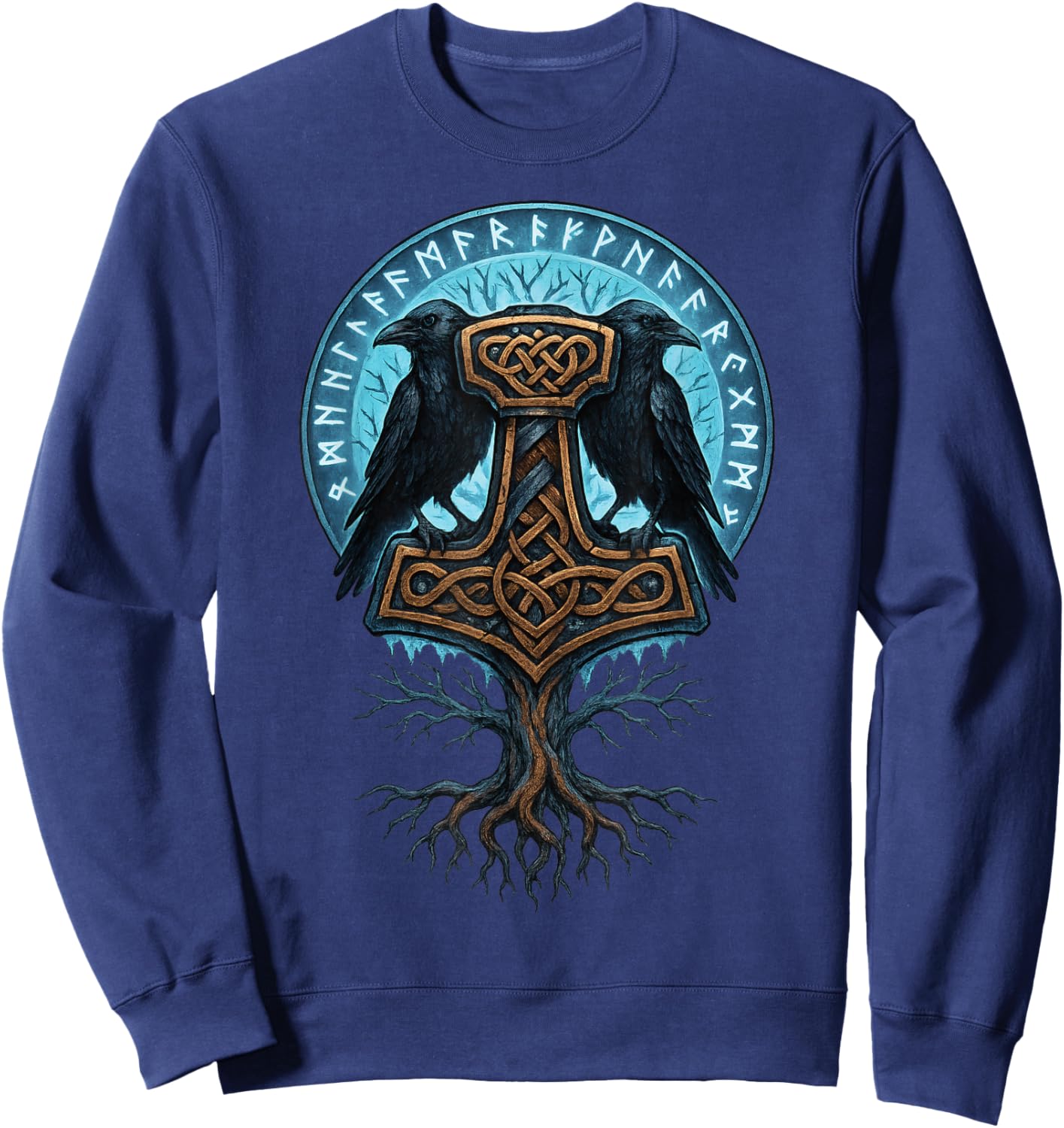 Yggdrasil Mjolnir Hammer Thor Ravens of Odin Huginn Muninn Sweatshirt - Sweatshirt | Navy