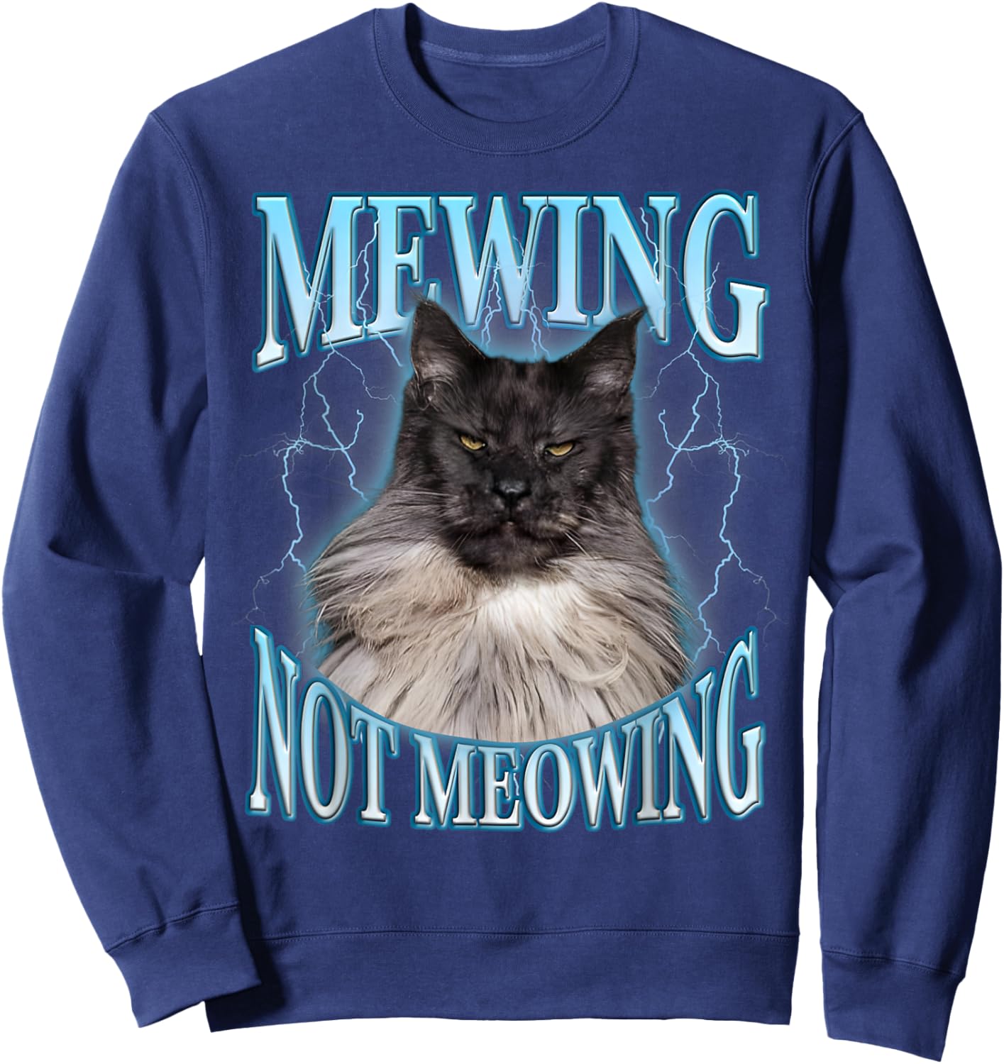 Mewing Not Meowing LooksMax Shirt Cat Alpha Meme Sweatshirt - Sweatshirt | Navy