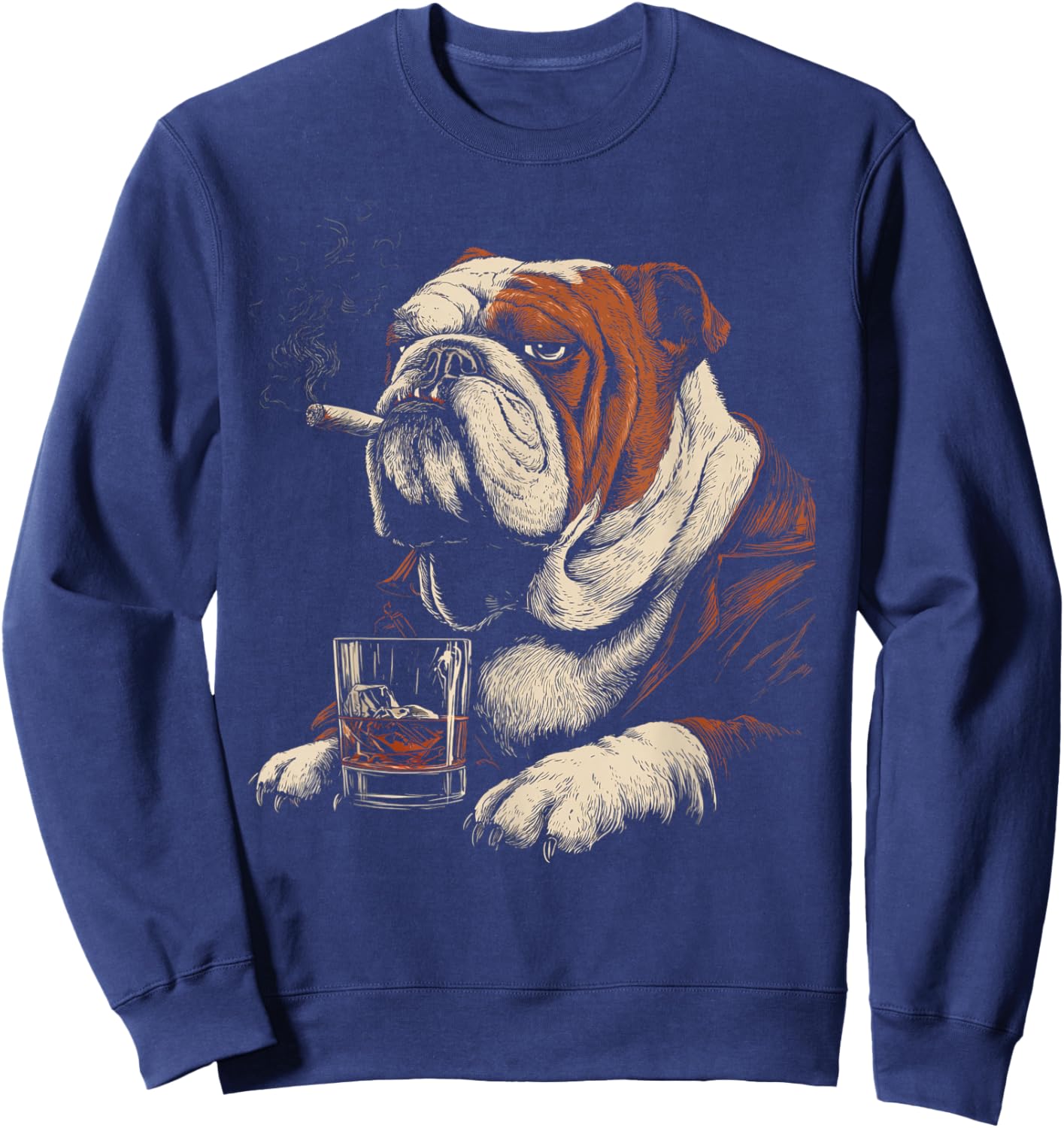 Bulldog Smoking Cigarette Whisky Lover Funny Dog Sweatshirt - Sweatshirt | Navy
