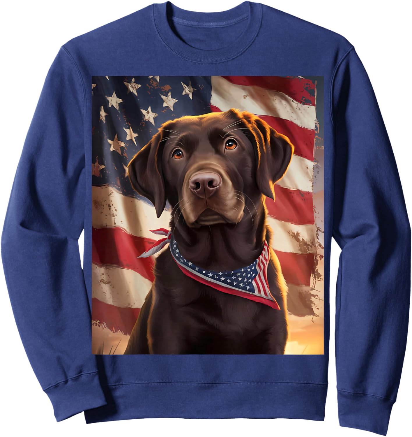 American Flag 4th of July Dog American Chocolate Labrador Sweatshirt - Sweatshirt | Navy