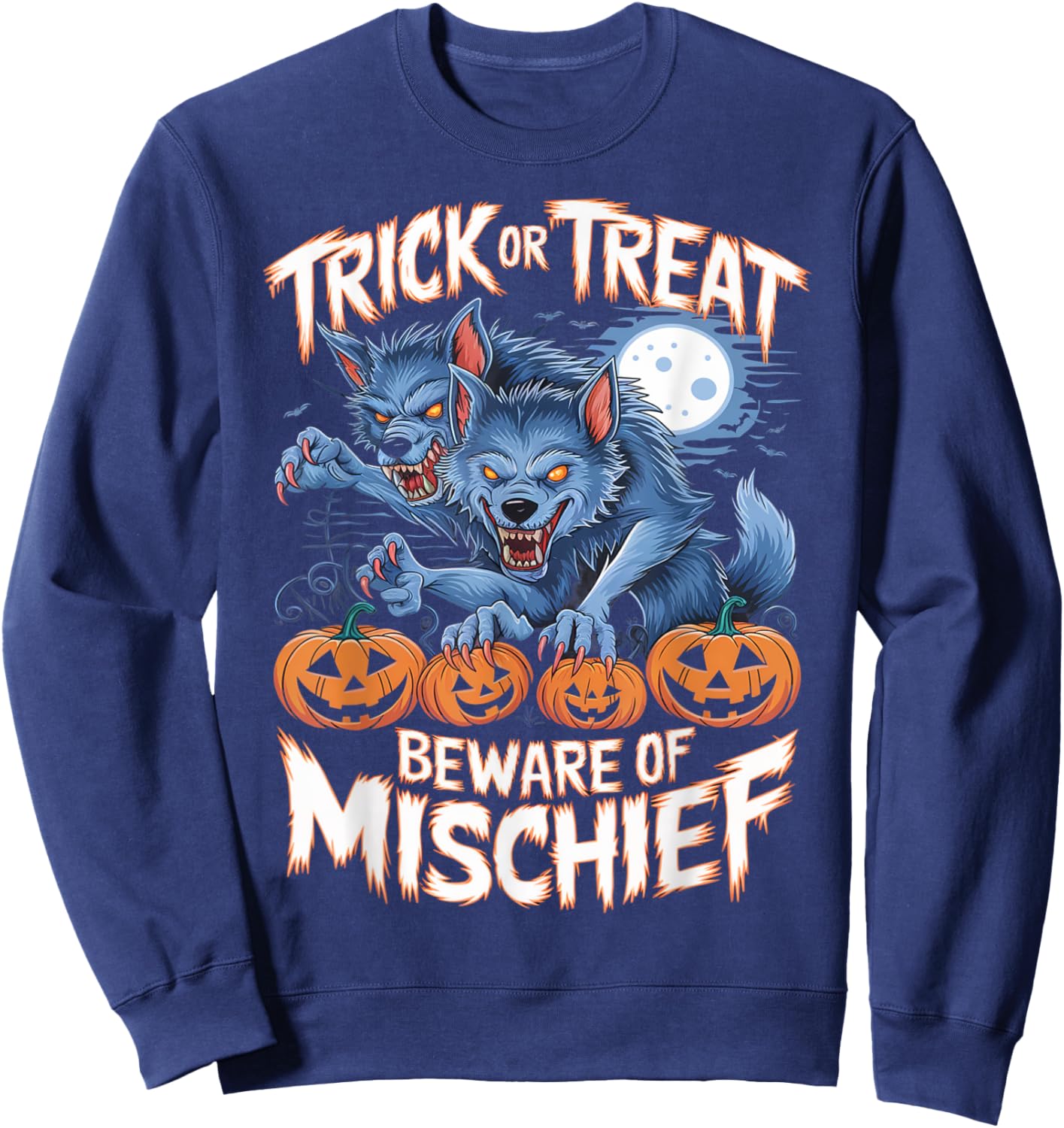 Vintage Horror Werewolf Halloween Sweatshirt - Sweatshirt | Navy