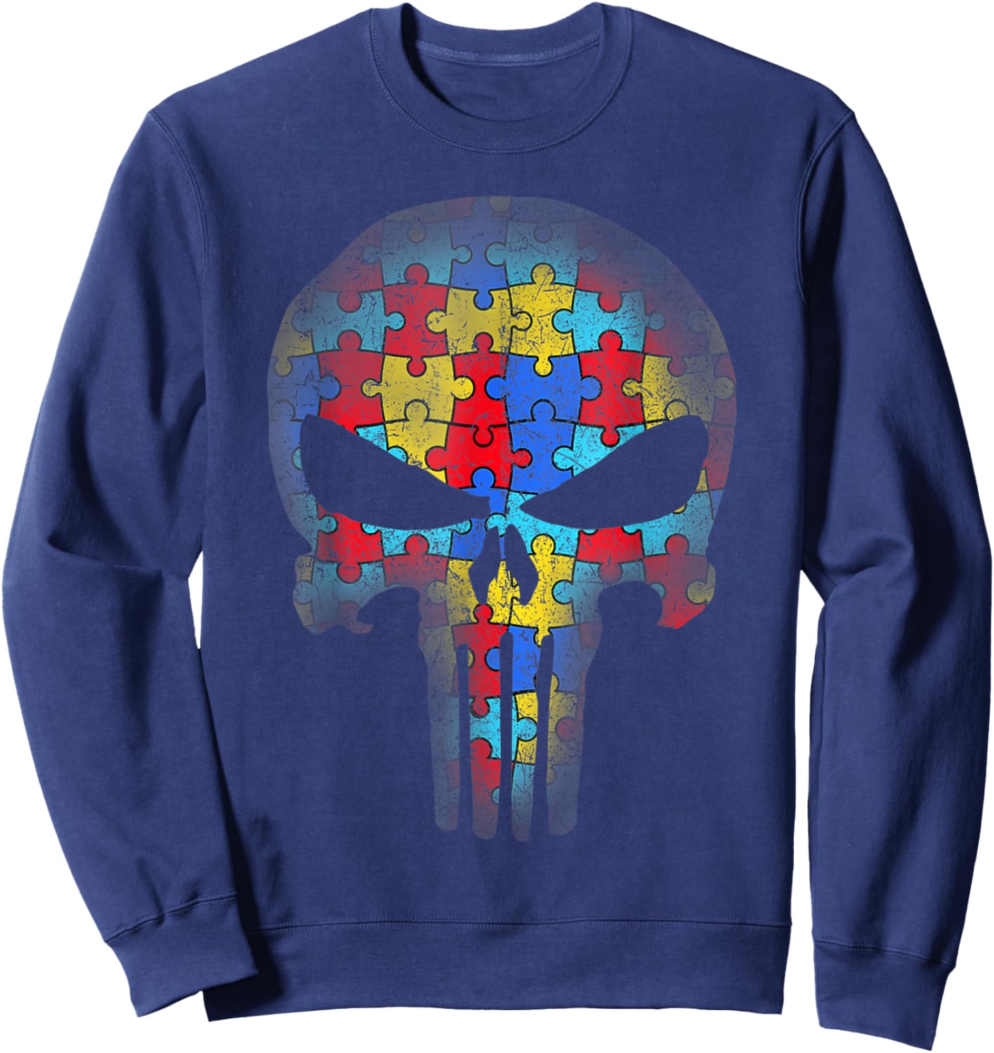 Skull Autism Awareness Puzzle Piece Kids Sweatshirt - Sweatshirt | Navy