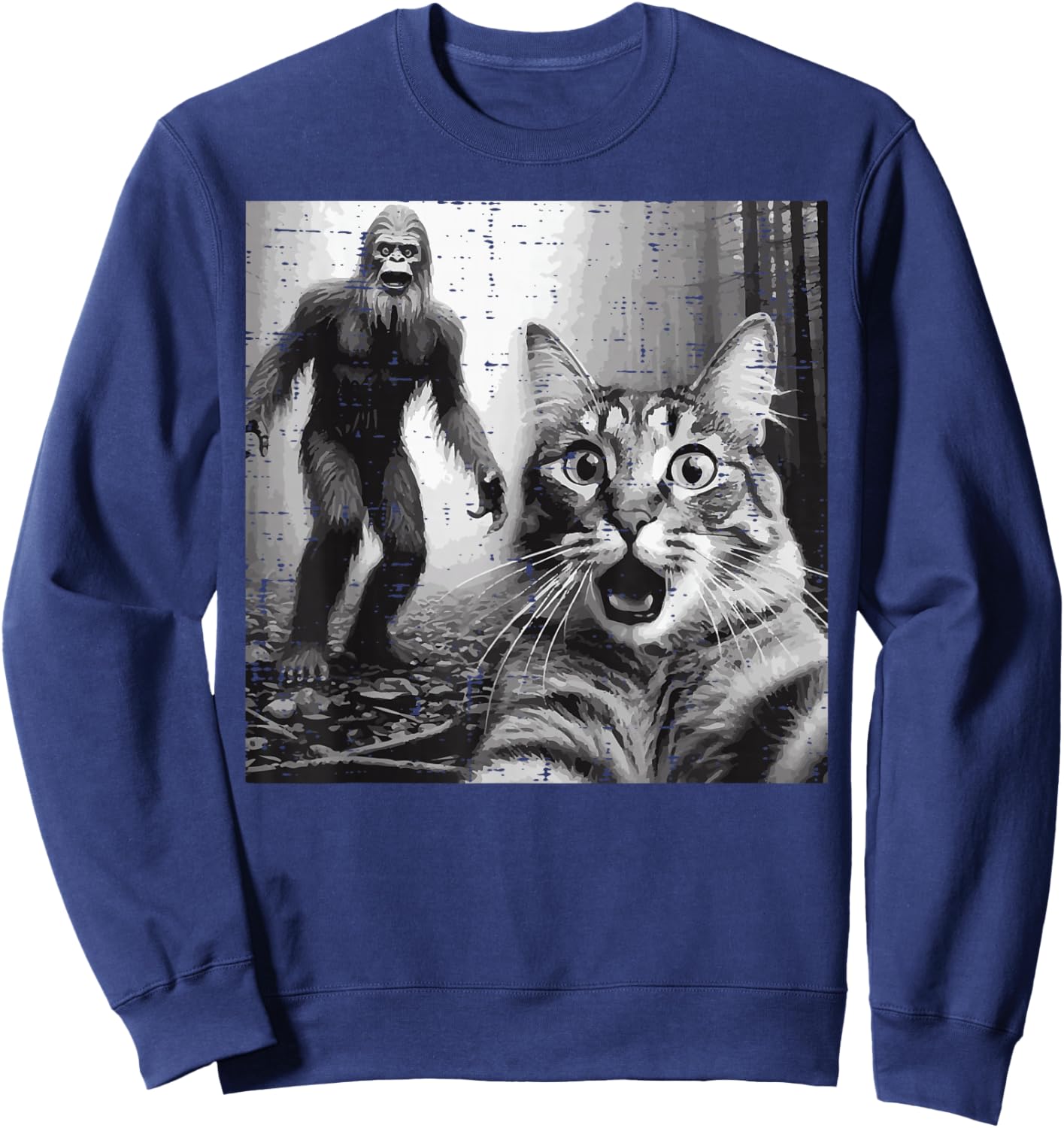 Bigfoot Sasquatch Cat Selfie Funny Saying Men Women Kids Sweatshirt - Sweatshirt | Navy