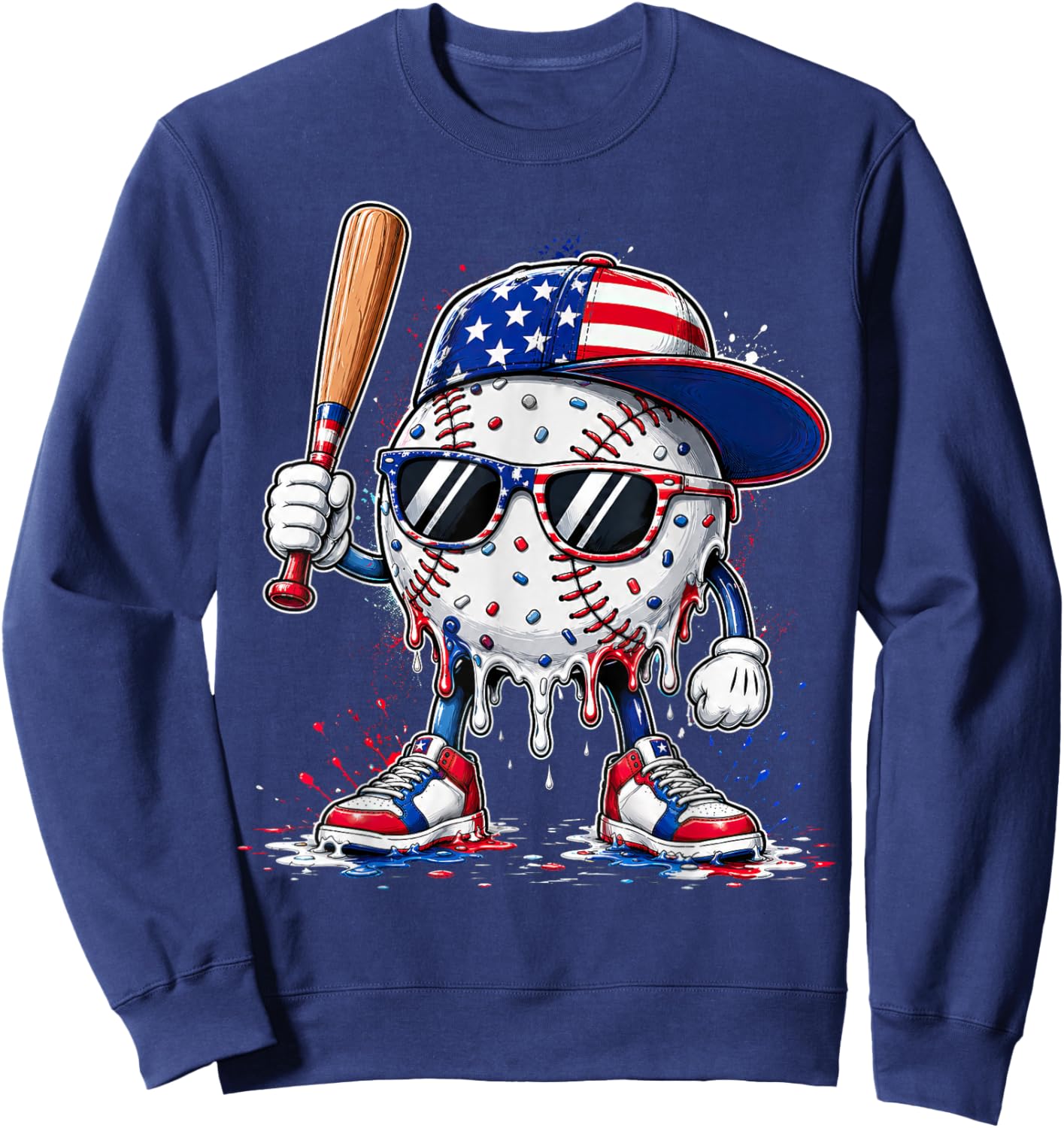 Drip Ice Cream Baseball Shirts Kids Boys Girls 4th of July Sweatshirt - Sweatshirt | Navy