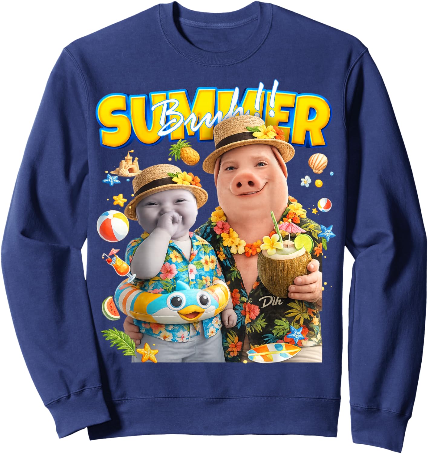 Funny Niche Ai Baby and John Jork Meme Summer Bruh Vacation Sweatshirt - Sweatshirt | Navy