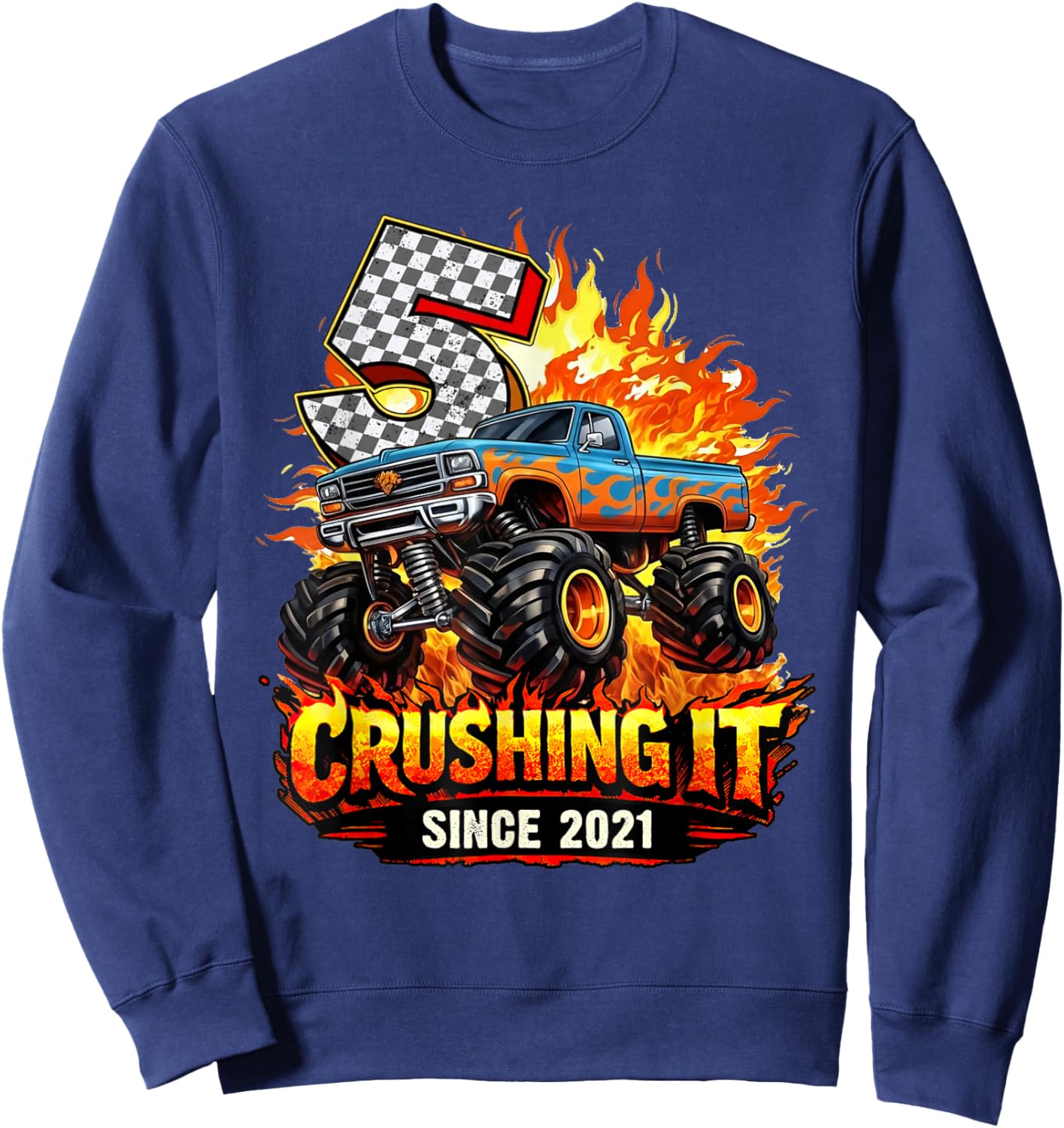 Birthday 5th Monster Truck 5 Year Old Since 2021 Boys Kids Sweatshirt - Sweatshirt | Navy