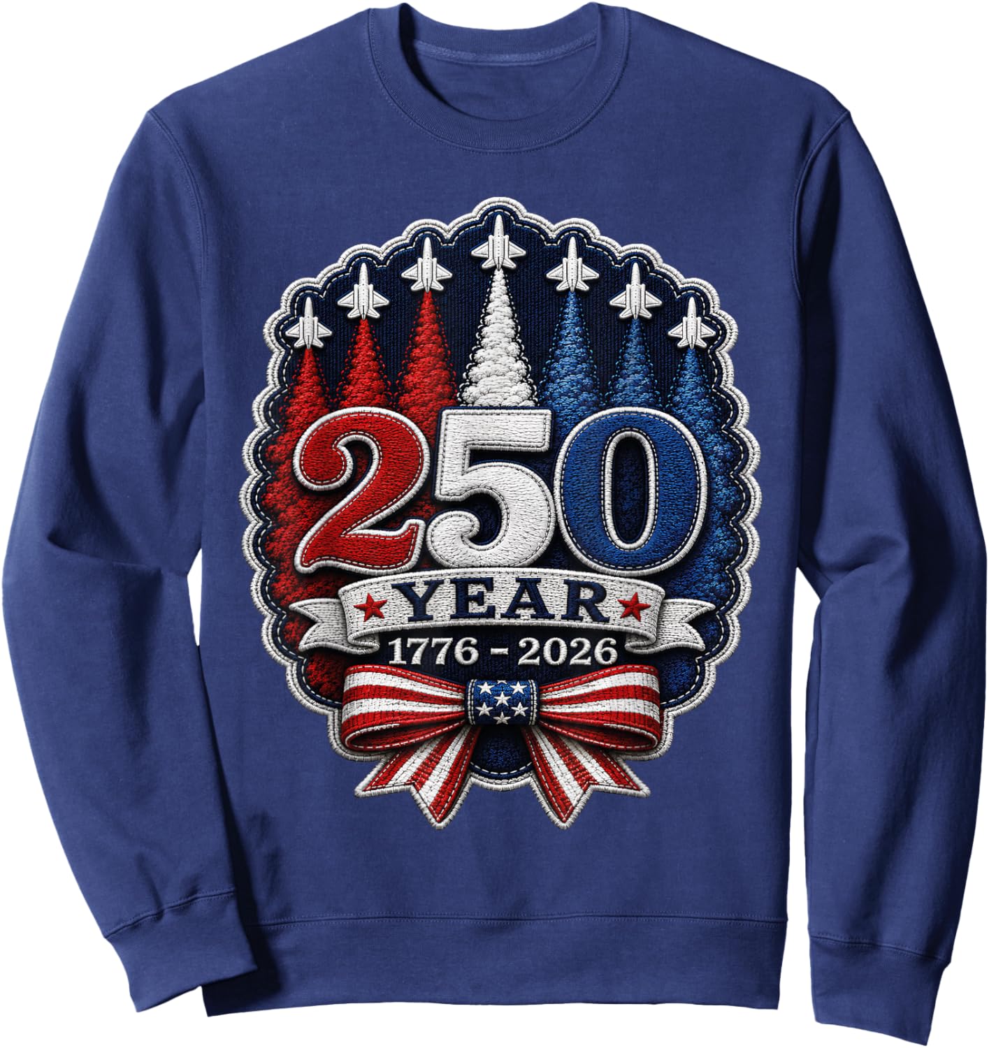 250th Anniversary USA Patriotic 250 Years USA Chenille Patch Sweatshirt - Sweatshirt | Navy