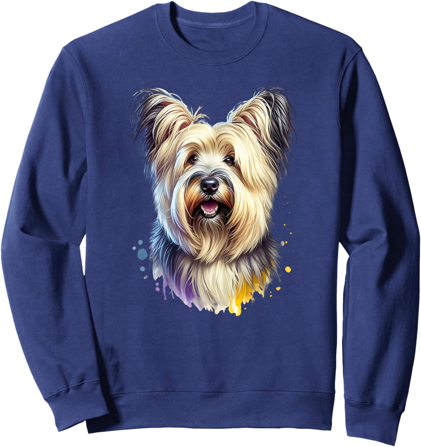 Skye Terrier Dog Watercolor Artwork Sweatshirt - Sweatshirt | Navy