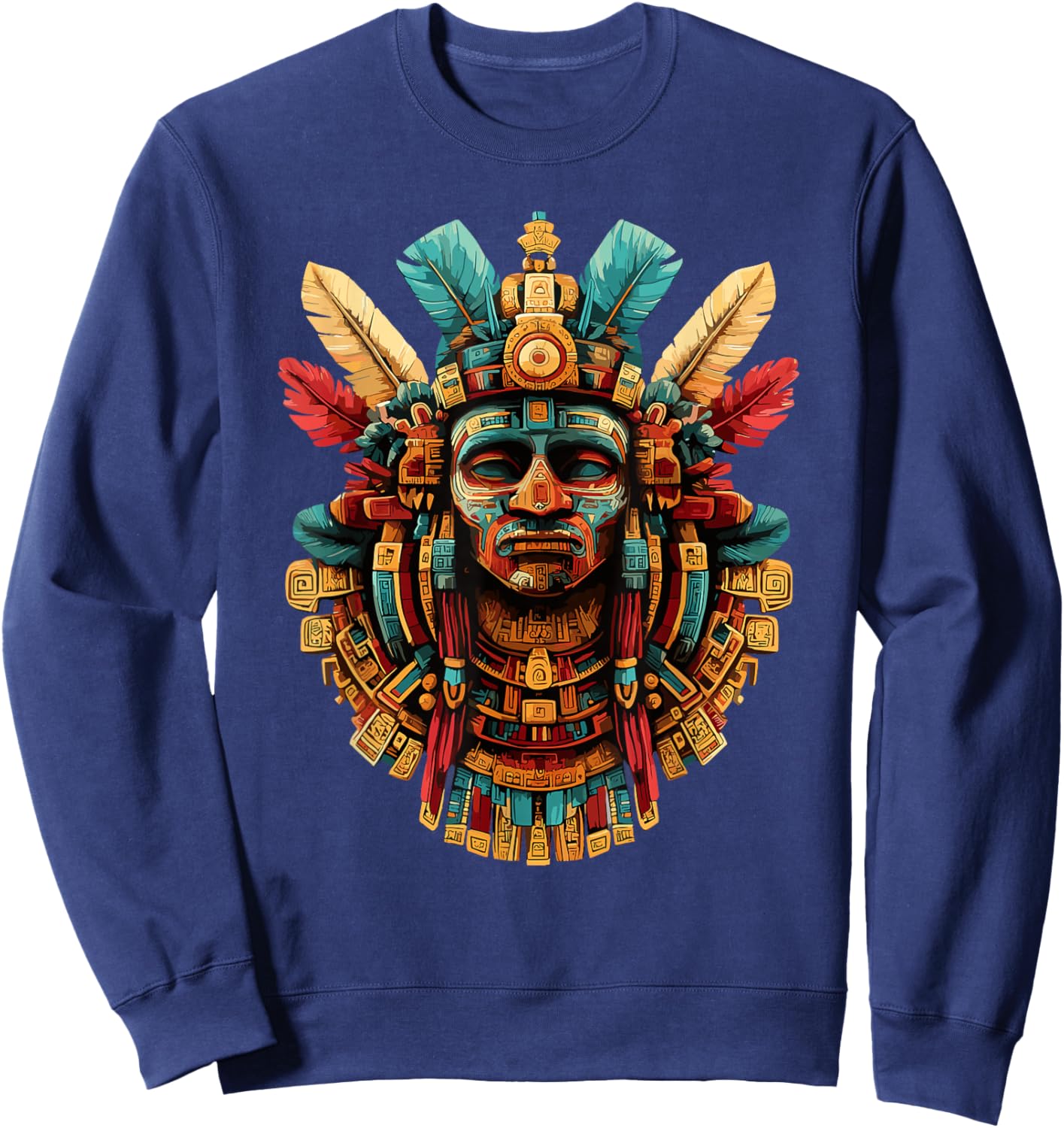 Mayan Aztec Feathered Warrior Mask Sacred Headdress Sweatshirt - Sweatshirt | Navy