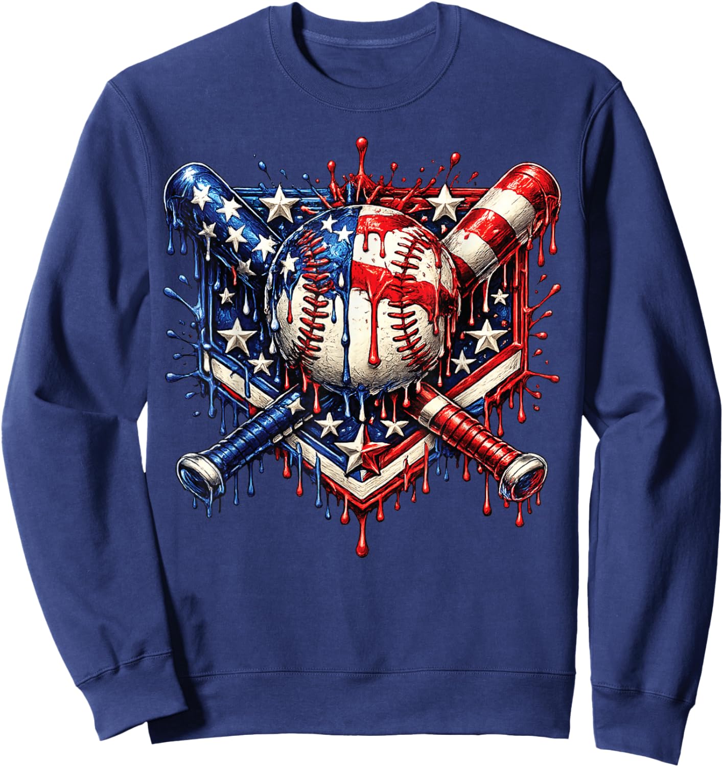 Baseball Drip Ice Cream American Flag Apparel Youth Boys Kid Sweatshirt - Sweatshirt | Navy