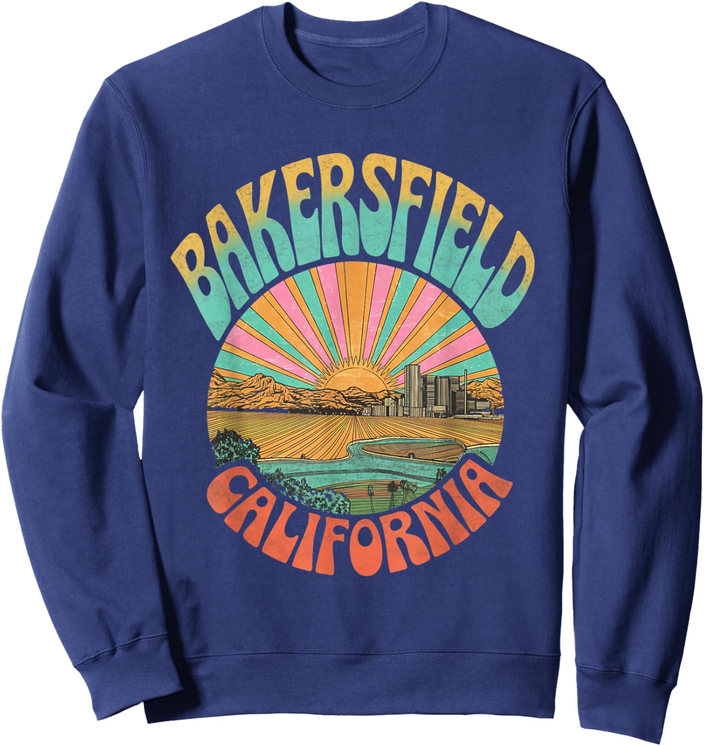 Vintage Bakersfield California Sunset Skyline Cityscape Sweatshirt - Sweatshirt | Navy