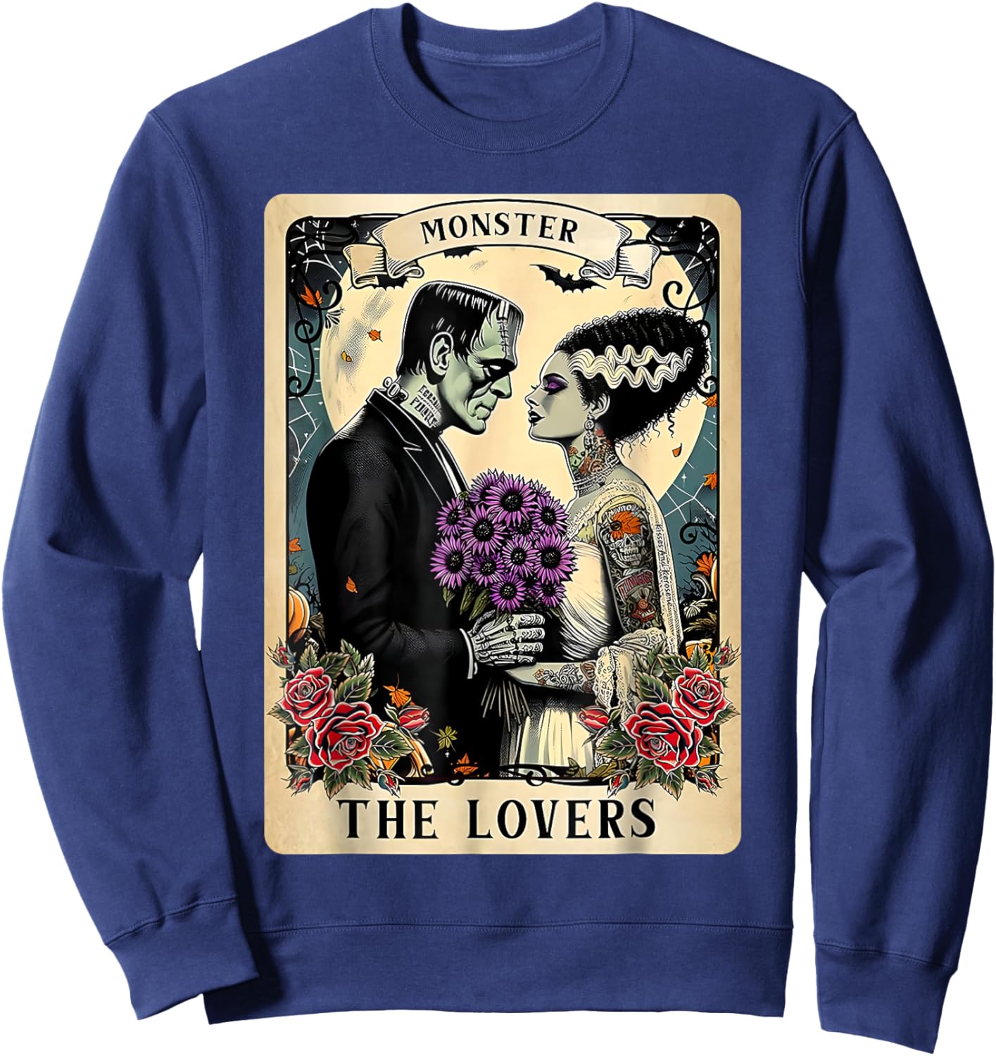 The Monster Frankenstein and Bride The Lovers Tarot Card Sweatshirt - Sweatshirt | Navy