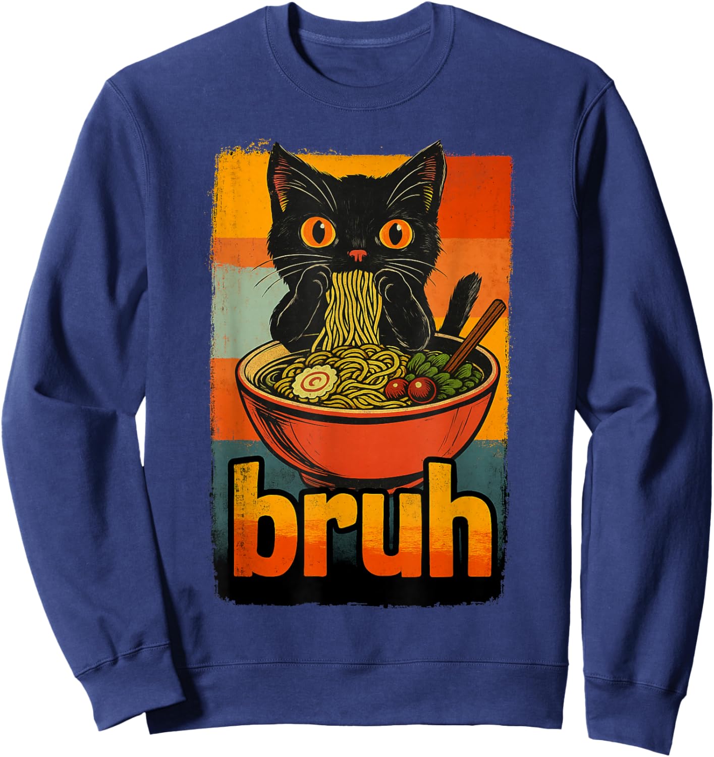 Funny Cat Eating Japanese Ramen Noodles Gifts Men Women Kid Sweatshirt - Sweatshirt | Navy