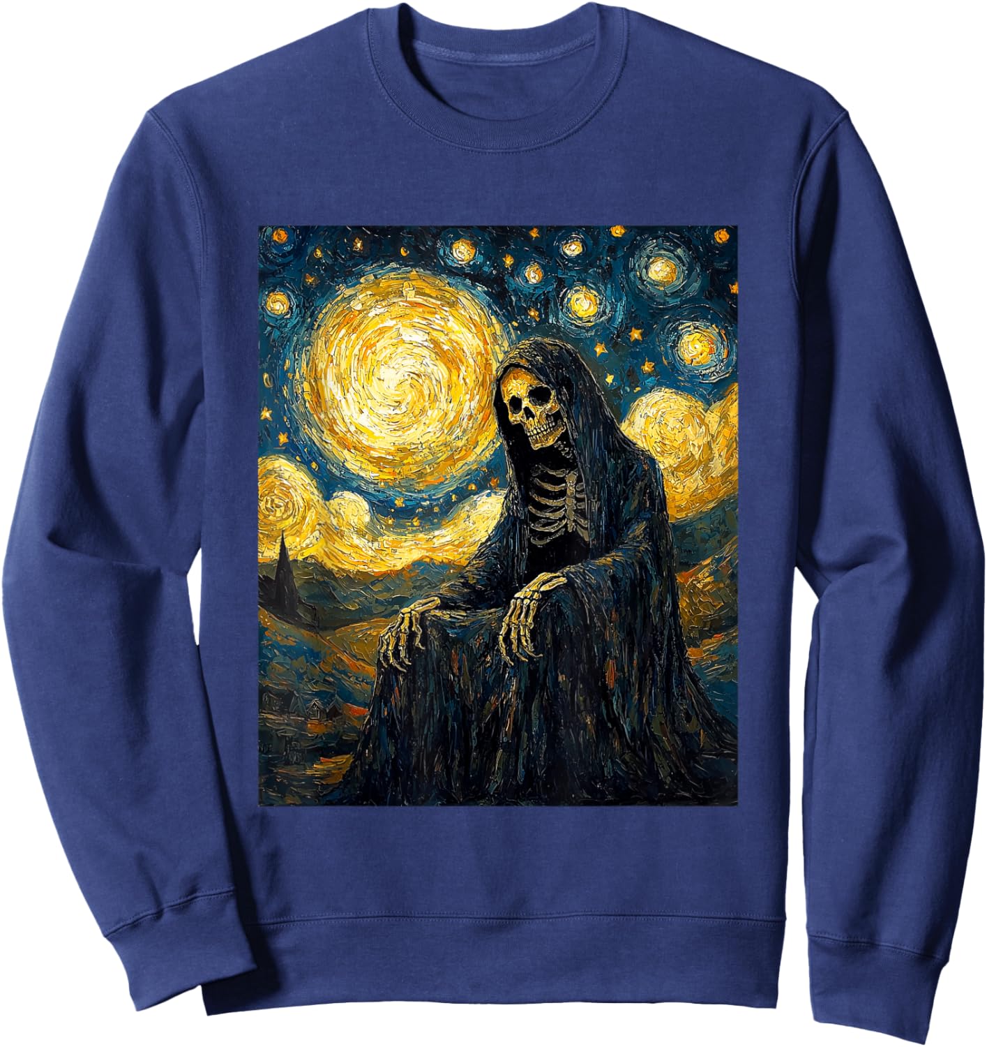 Ghost Skeleton Halloween - Van Gogh Style - Starry Night Sweatshirt - Sweatshirt | Navy