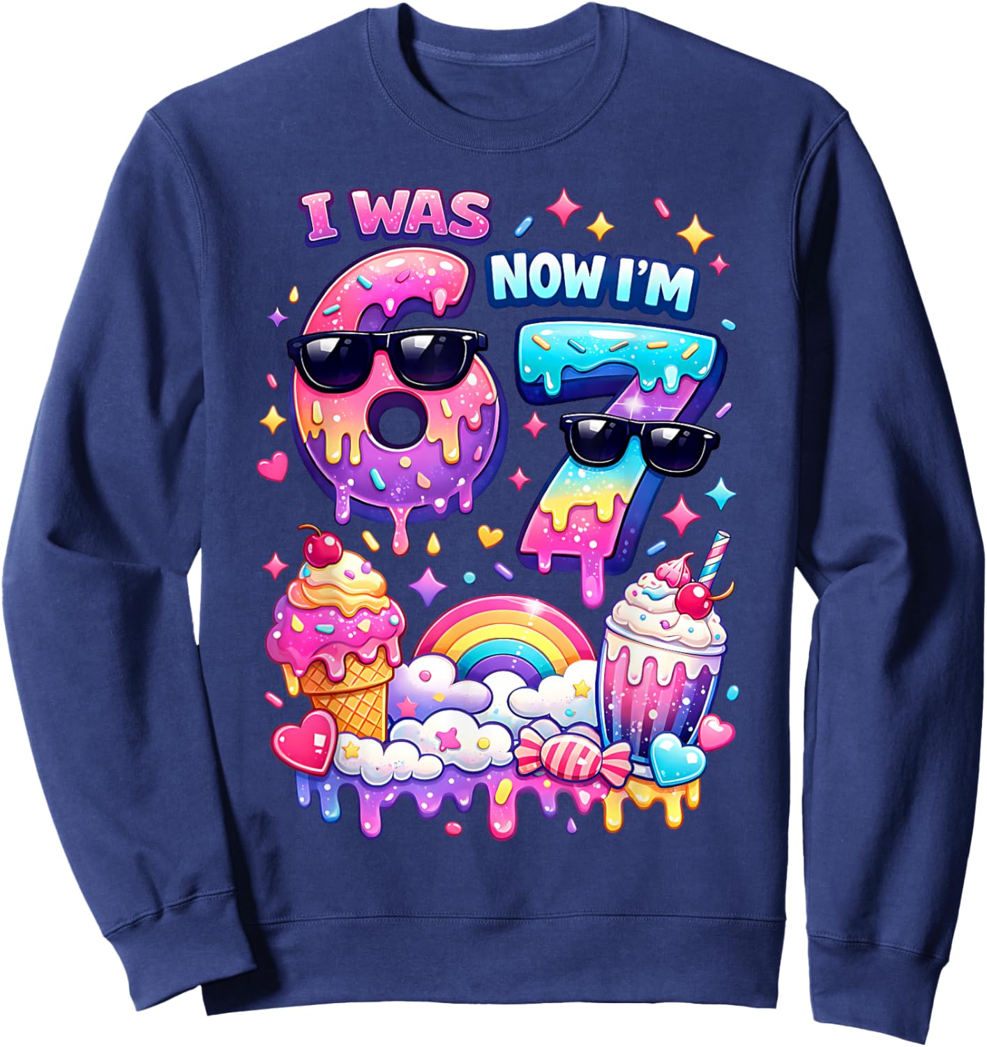 I was 6 Now I'm 7 Ice Cream Dripping 67 Meme Kindergeburtstag Sweatshirt - Sweatshirt | Navy