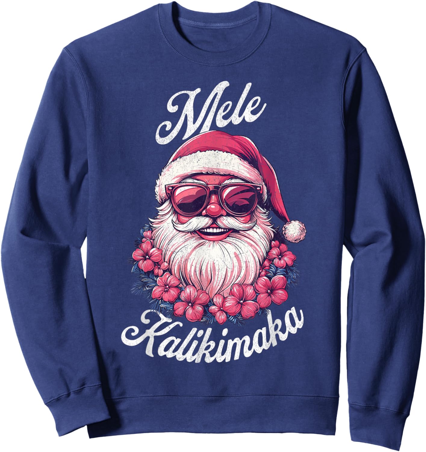 Mele Kalikimaka Retro Hawaiian Santa Claus Hawaii Christmas Sweatshirt - Sweatshirt | Navy