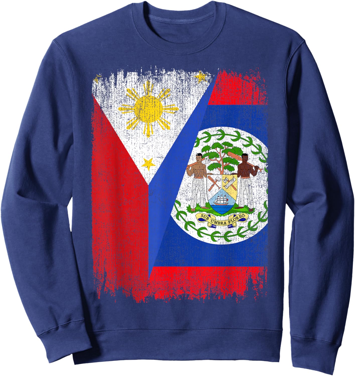 Half Philippines Belize Flag Filipino Belizean Roots Sweatshirt - Sweatshirt | Navy