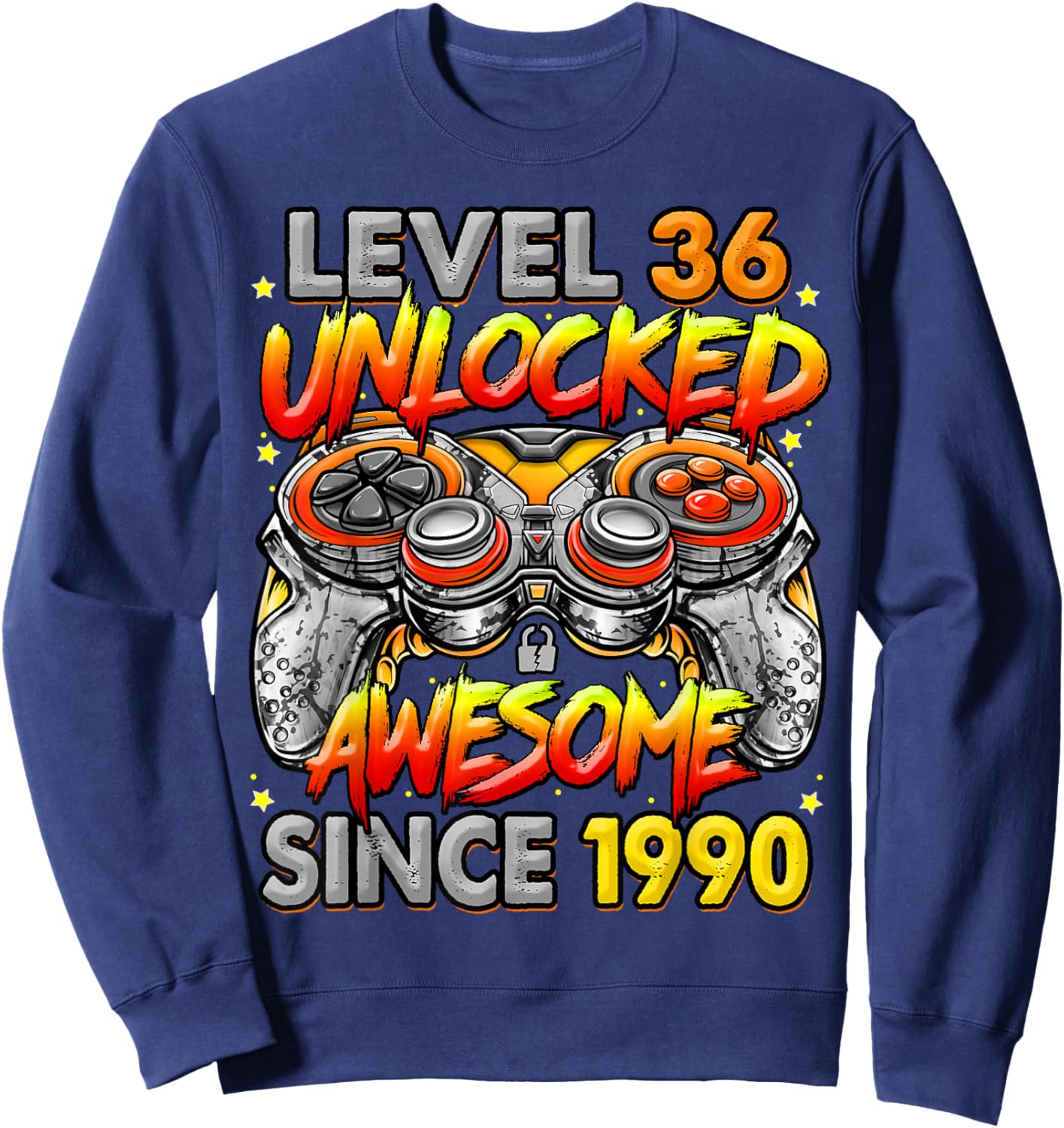 Level 36 Unlocked Awesome Since 1990 36th Birthday Gaming Sweatshirt - Sweatshirt | Navy