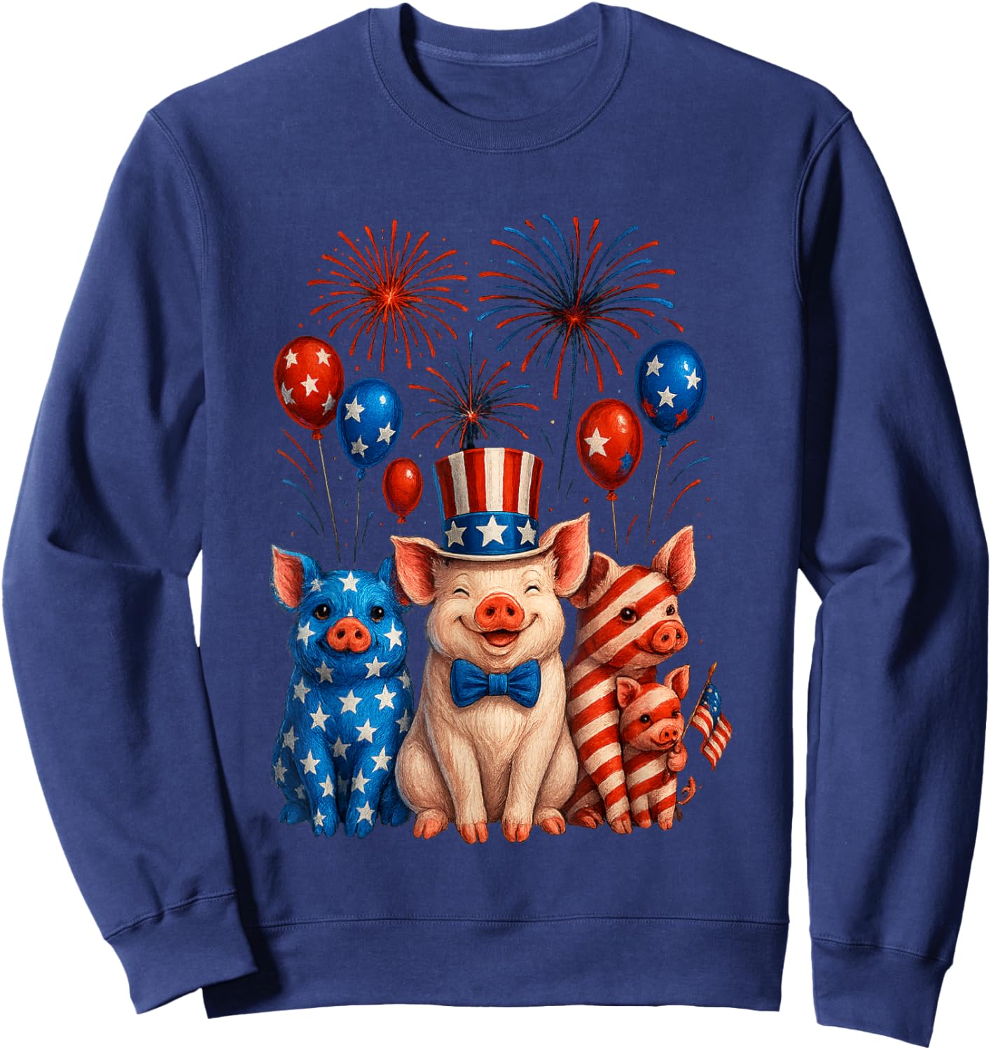 Fireworks American Flag Funny Pig Patriotic Farmer 4th July Sweatshirt - Sweatshirt | Navy