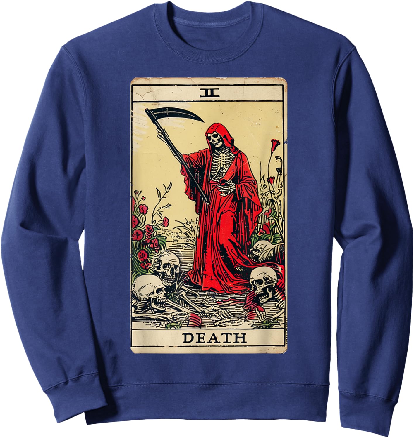 Vintage Death Tarot Card Black Gothic Skull Dead Reaper Grim Sweatshirt - Sweatshirt | Navy