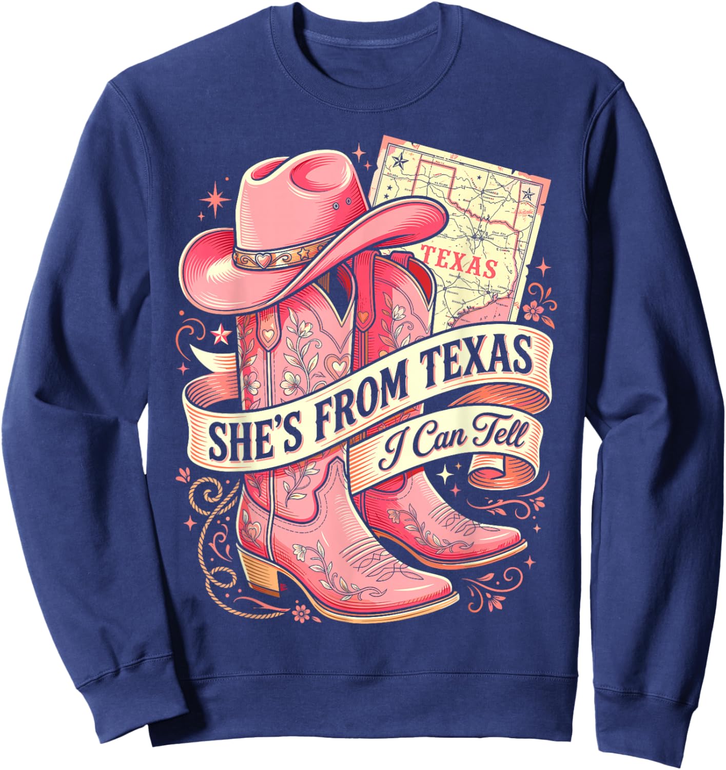 She's from Texas I Can Tell Cowboy Boots Hat Texas's Girl Sweatshirt - Sweatshirt | Navy