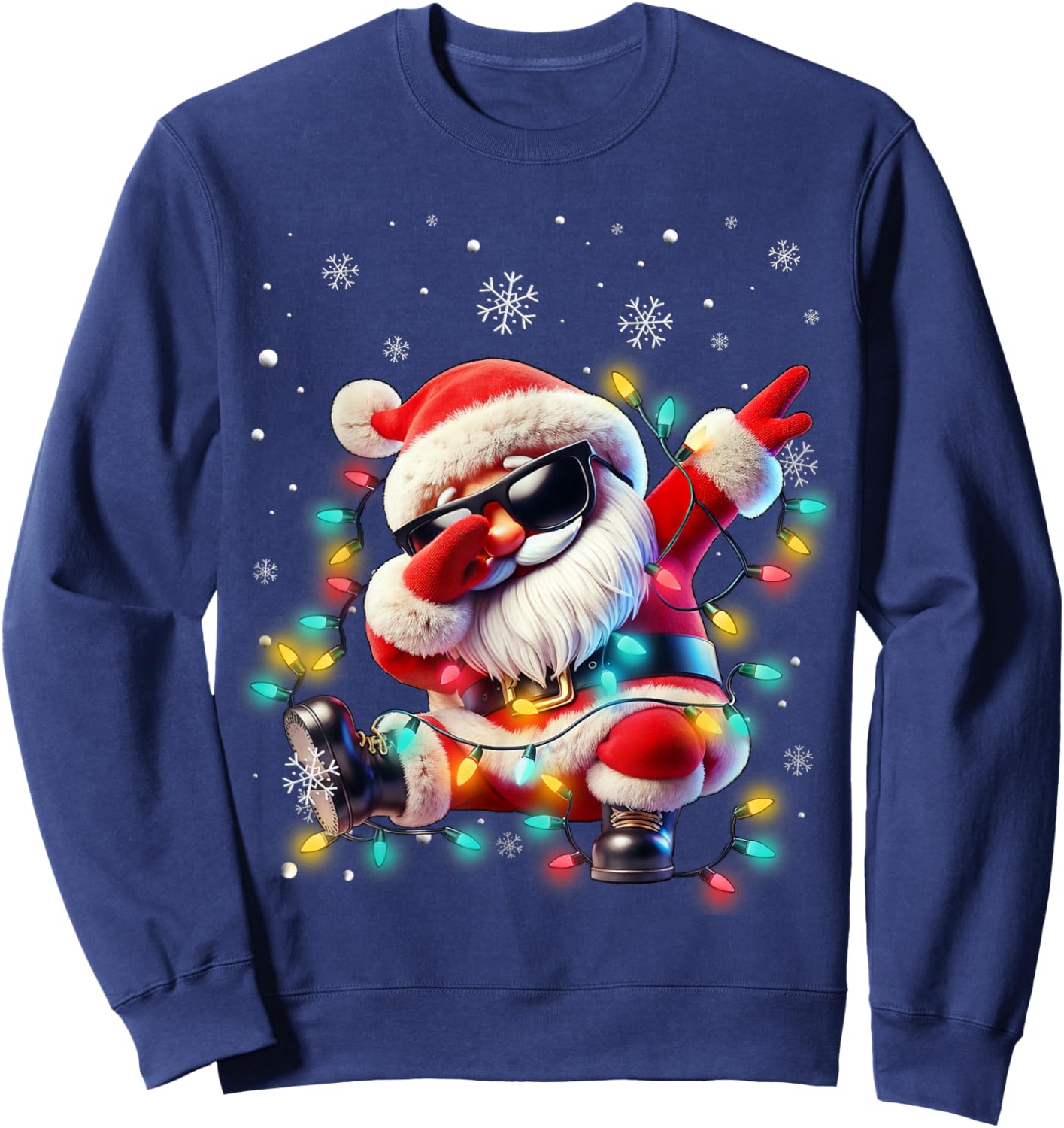 Dabbing Santa Xmas Lights Boys Men Kids Funny Christmas Sweatshirt - Sweatshirt | Navy