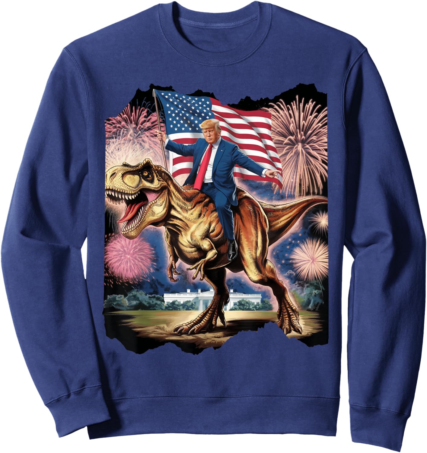 Donald Trump T Rex Dinosaur White House US America President Sweatshirt - Sweatshirt | Navy