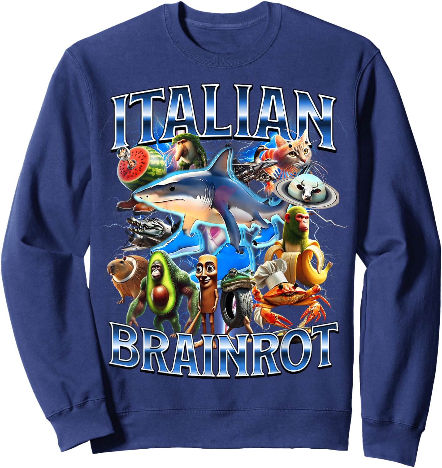 Italian BRAINROT Funny Italian Brain Lot Meme Character Sweatshirt - Sweatshirt | Navy